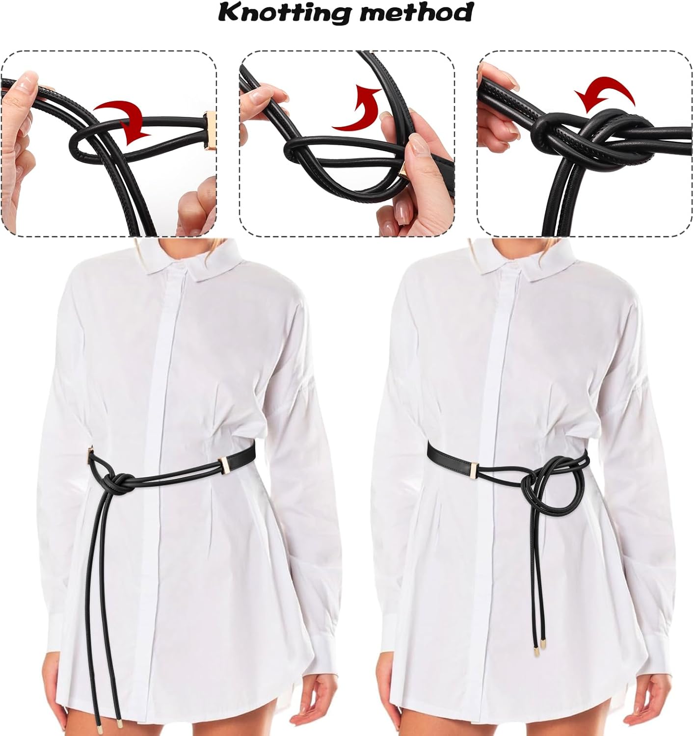 PU Leather Skinny Belts for Women Knotted Thin Waist Belt for Dresses - Image 3