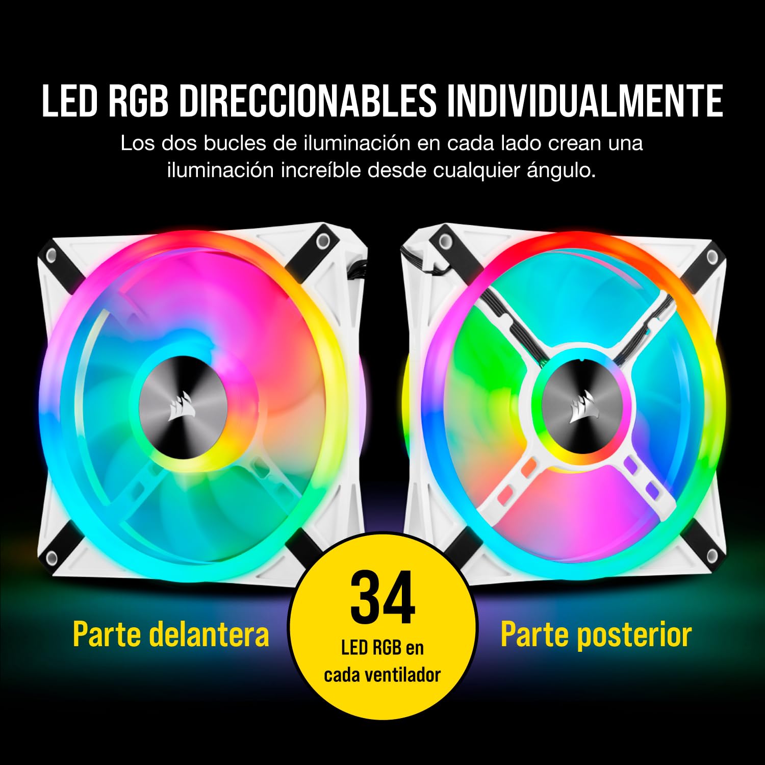 Corsair iCUE QL140 RGB, 140-mm-RGB-LED-PWM-Ventilador (34 LED RGB Controlables Individualmente, Velocidades de Hasta 1250 rpm, Silencioso) Paquete Individual - Blanco