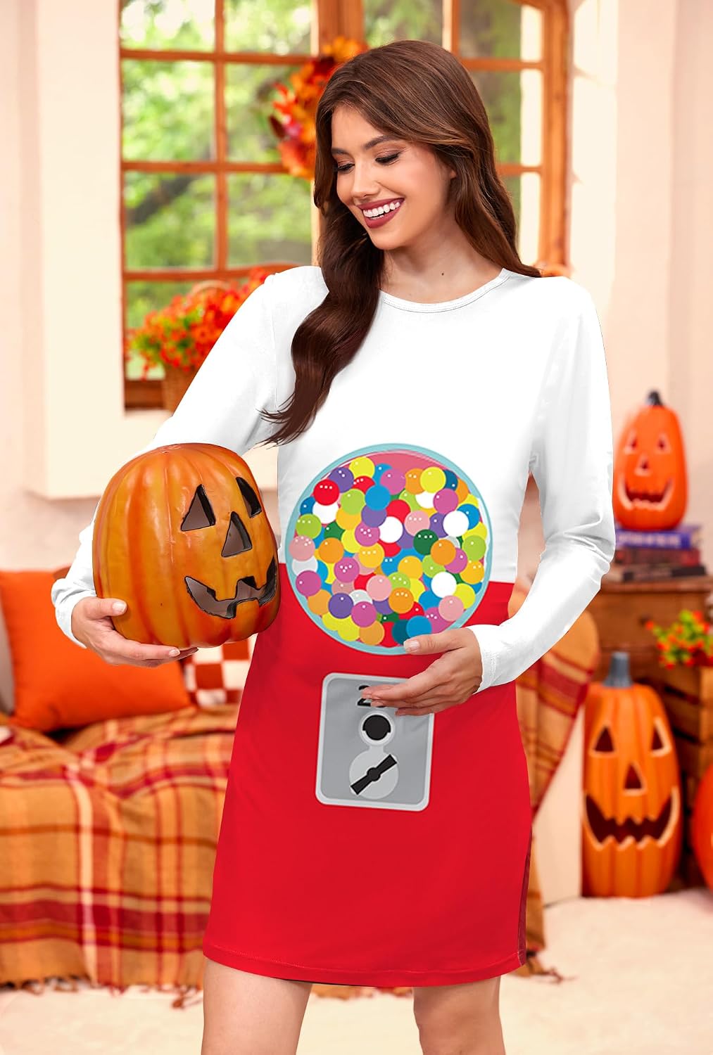 For G and PL Halloween Women's Long Sleeve Pregnant Maternity Pregnancy Costume Cosplay Knee Length Dress Cow S