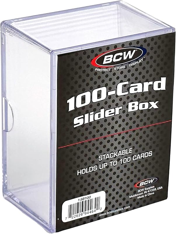 BCW 100 Card Slider Box | Premium Trading Card Storage | Sturdy, Stackable, Crystal-Clear Design for Magic The Gathering, Football, Basketball, Baseball Cards | Trading Card Case