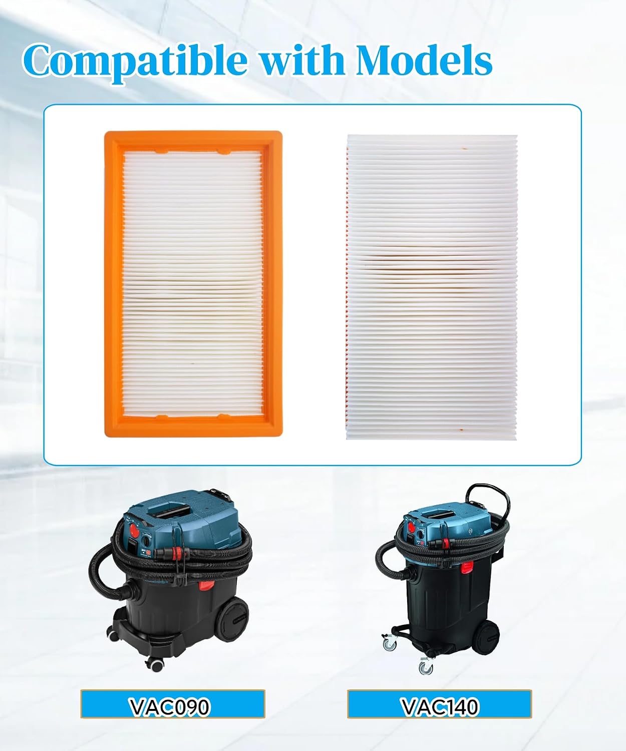 VF130H Flat HEPA Filter Fits For Bosch VAC090 and VAC140 Series Dust Extractors,Pack of 1