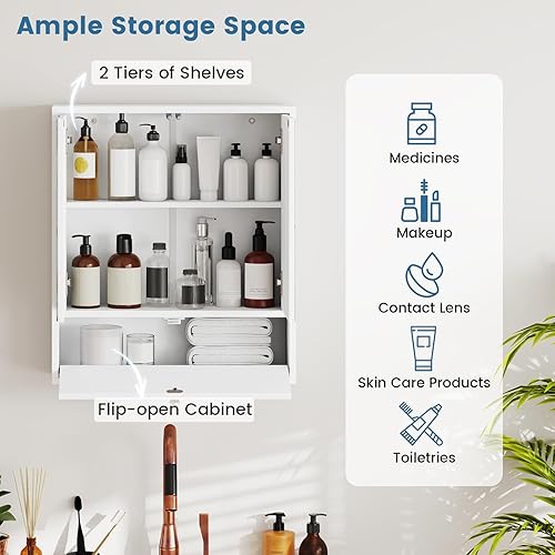 Miniatura 3 de Giantex Armario de baño montado en la pared con espejo organizador de almacenamiento con estante de almacenamiento extraíble, botiquín, blanco