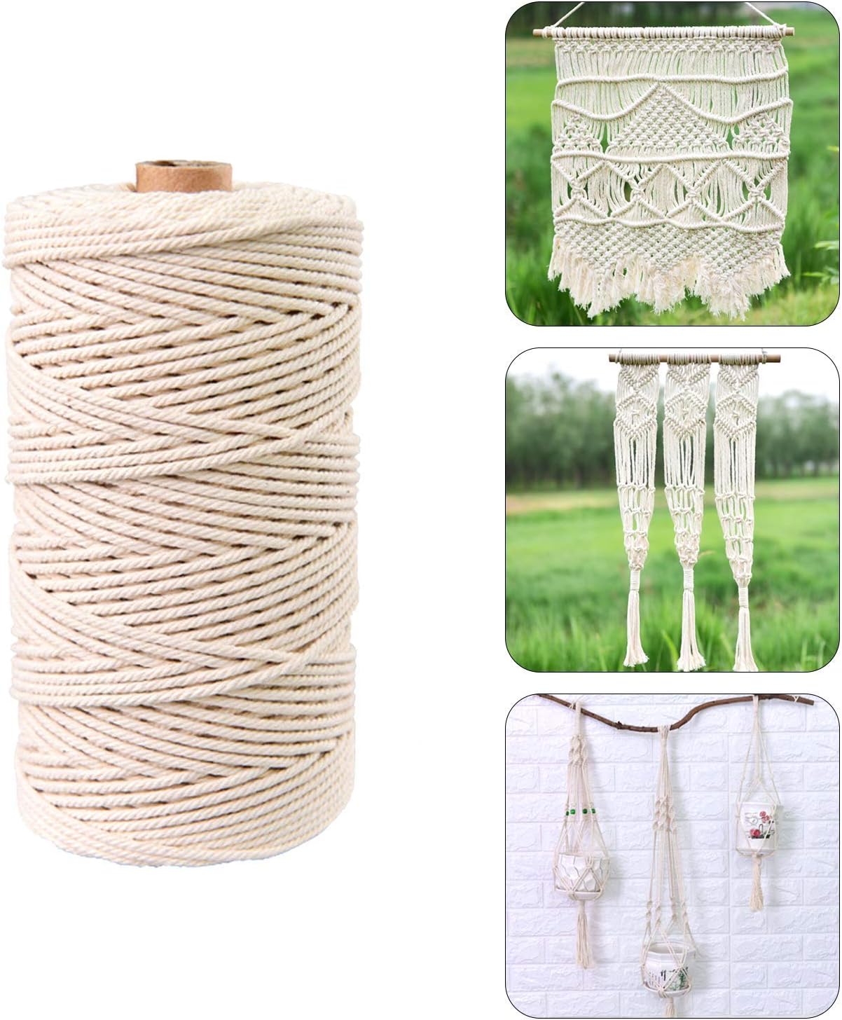 TUPARKA Macrame Rope Kit 109 Yadrsx3mm Natural Macrame Cord with 60 pcs Wood Beads 6pcs Wood Ring and 4pcs Wooden Stick for Crafts,DIY Plant Hangers