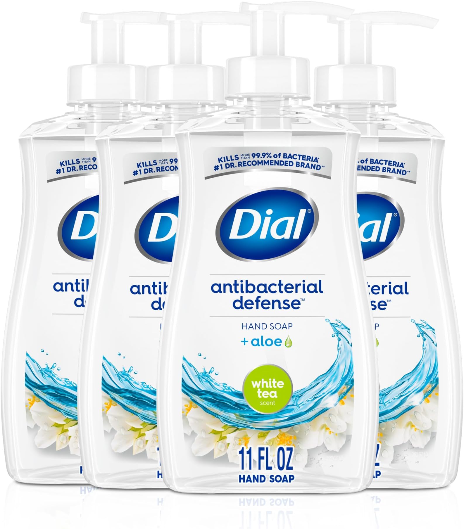 Antibacterial Defense Liquid Hand Soap + Aloe, White Tea Scent, 11 Fl Oz (Pack of 4), Dermatologist-Tested Hand Wash, Gentle Formula
