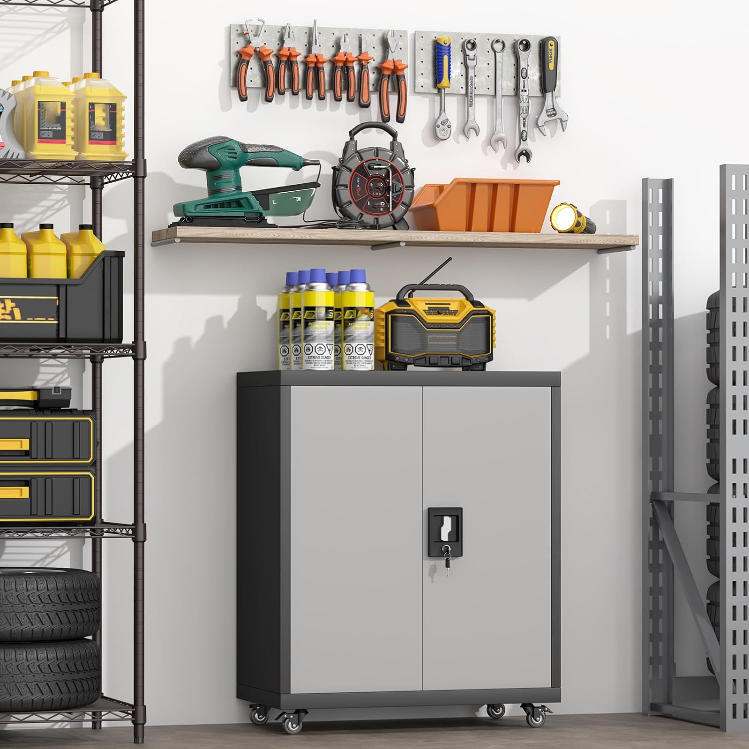 GREATMEET Garage Cabinet with Wheels
