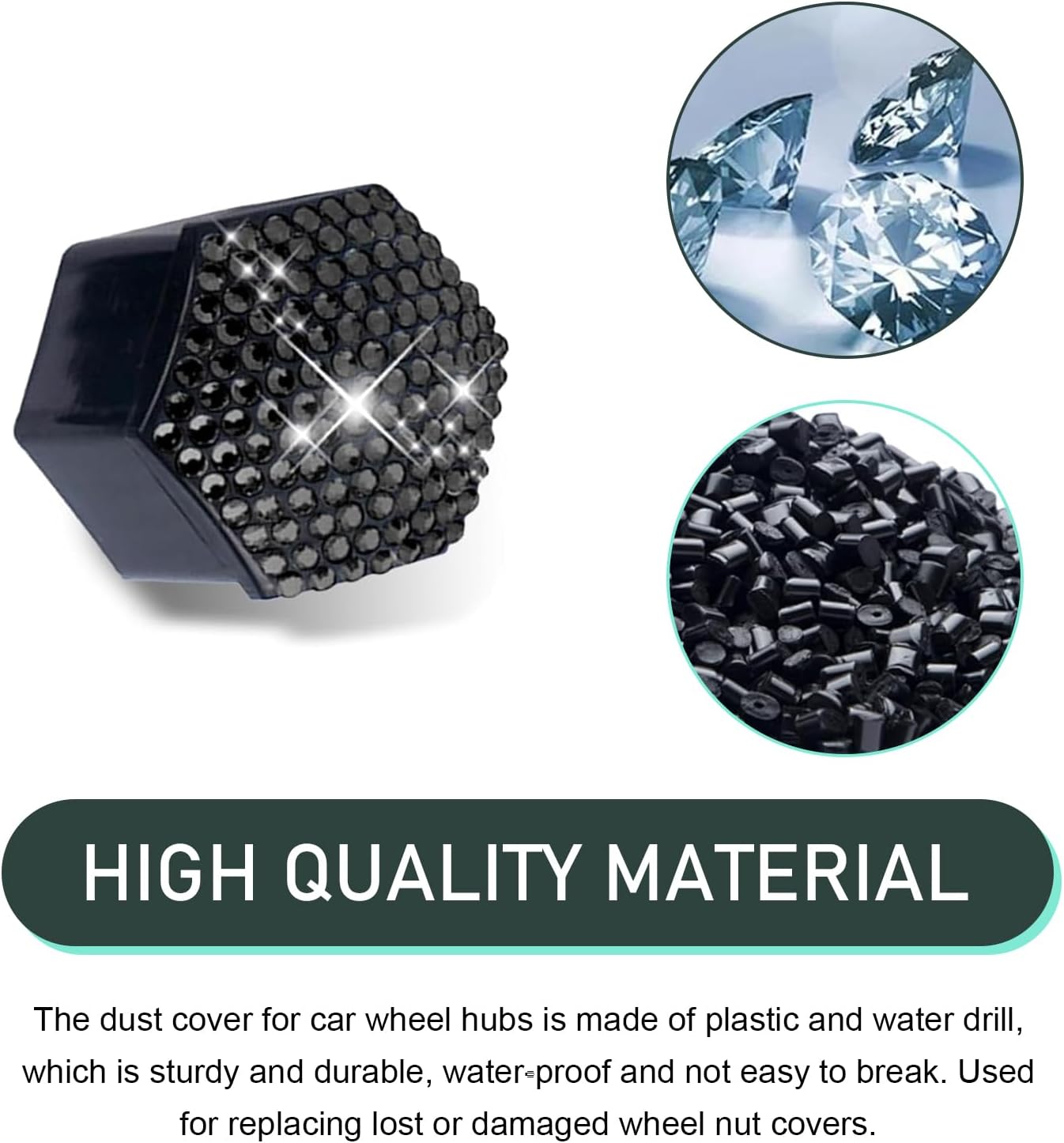 20 PCS Bling Crystal Wheel Lug Nut Cover, 17mm Hexagonal Nut Covers with Removal Tool, Diamond-Studded Wheel Hub Bolt Caps, Universal Exterior Accessories for Most Cars (Black)