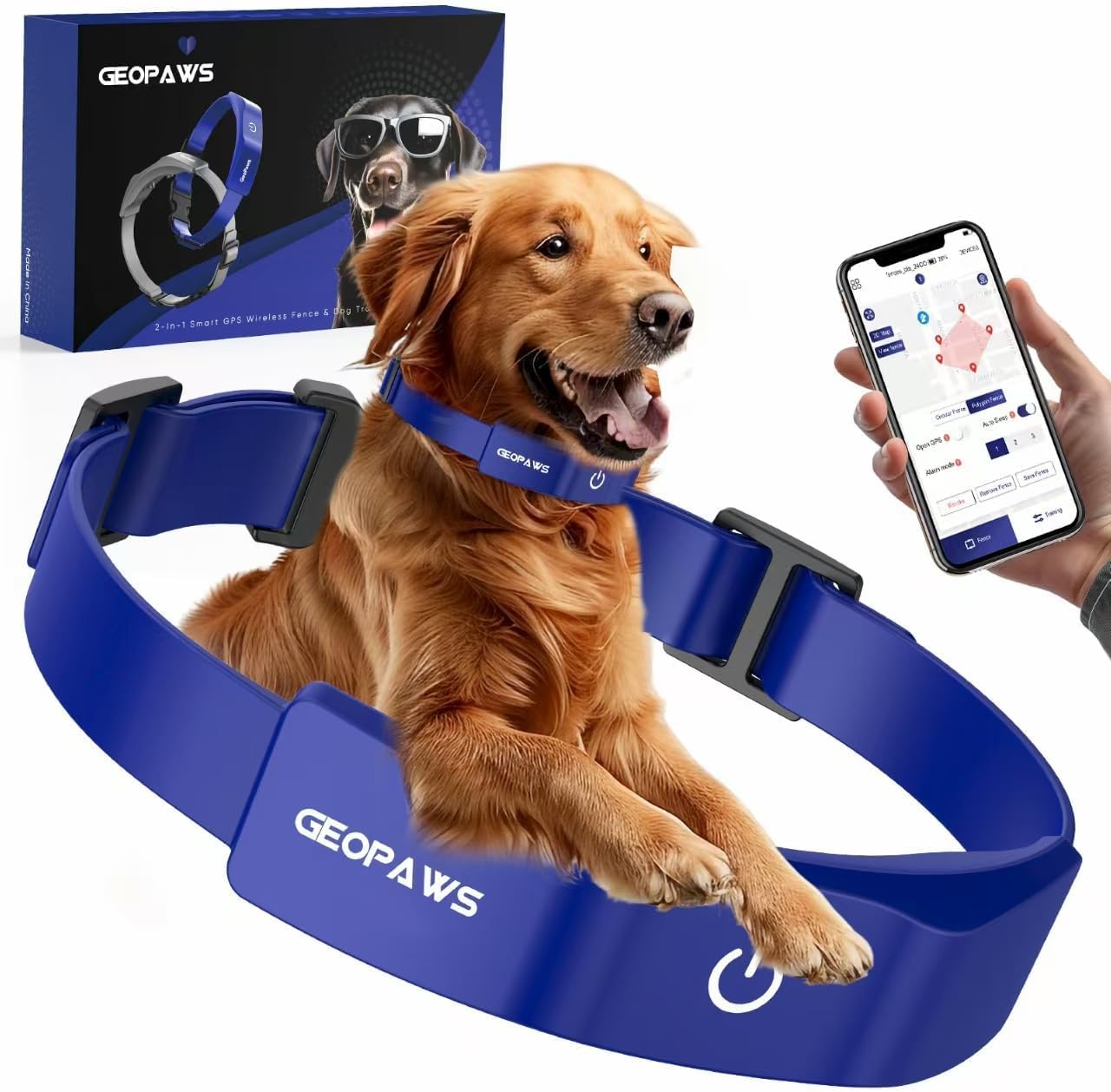 GPS Electric Dog Fence with Free App, Wireless Fence System with Training Collar, Adjustable of Dogs Portable Fence for Outdoor Use, Rechargeable Waterproof Flexiable Collar, (Blue)