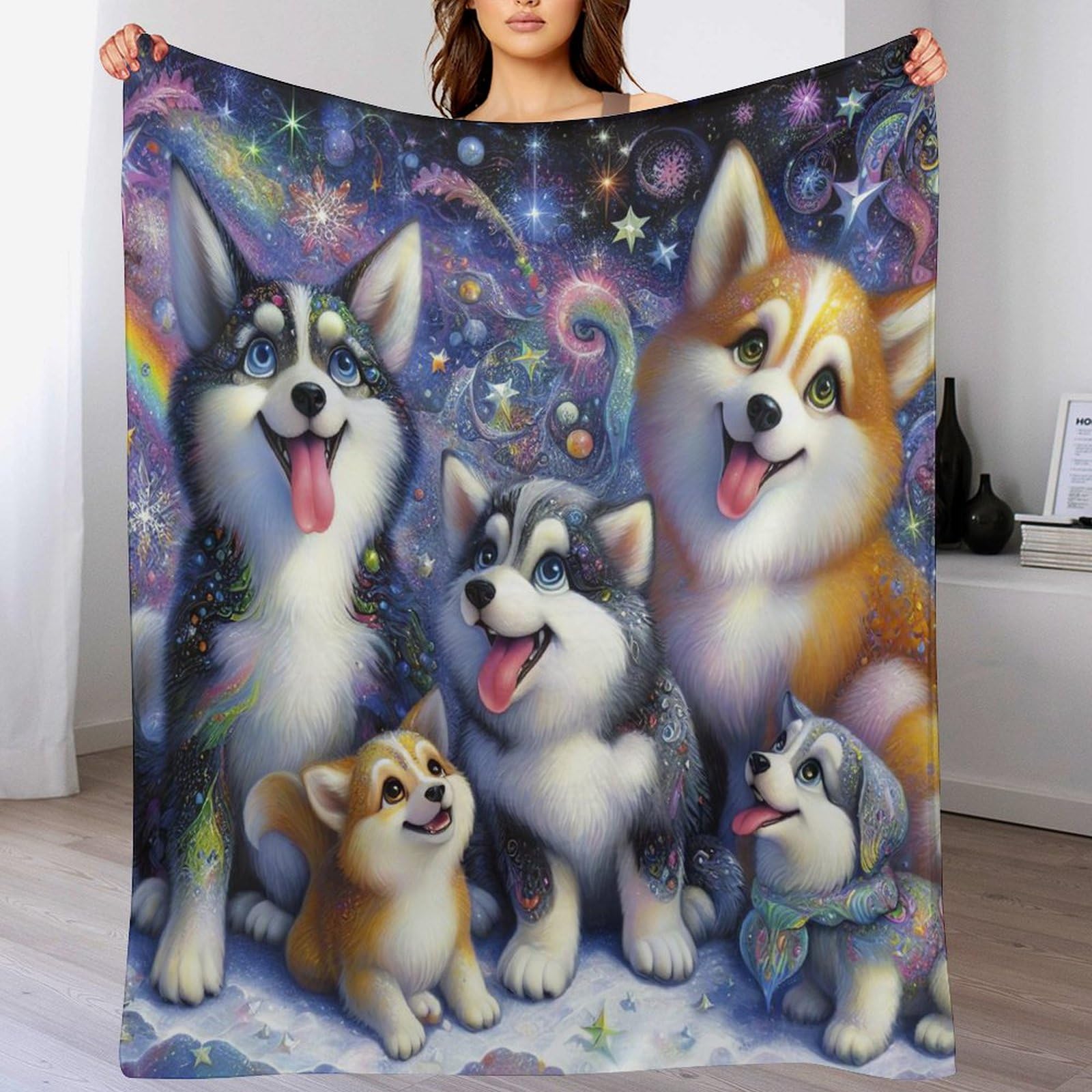 Plaid couverture flanelle Husky chaud et durable pour canapé protégeant le tissu des usures