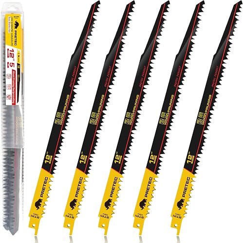 PRETEC Säbelsägeblätter Holz 300 mm, 5 TPI CR-V, 5 Stück für Baumschnitt