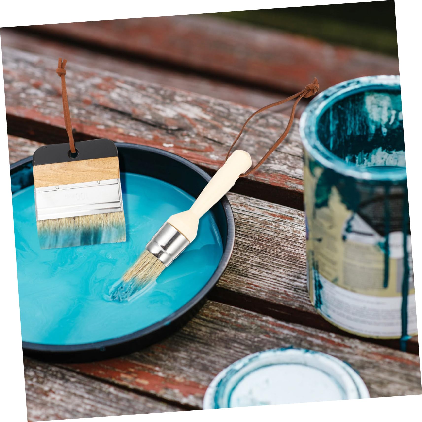 Set de Pinceaux à Poils de Sanglier Manche en Bois Lot de 5 Brosses Résistantes et Efficaces pour Peinture Intérieure et Décoration de Meubles
