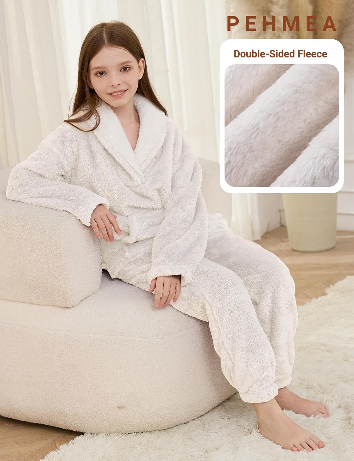 PEHMEA Girls Fuzzy Fleece Pants Sets 2 Piece Outfits Casual Pullover Sweatshirt Winter Warm Sweatsuit for Kids 5-14Y - Image 2