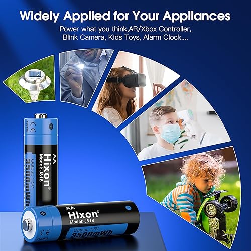 Miniatura 5 de Hixon Paquete de 8 baterías de litio AA recargables de 1.5 V, 3500 mWh de alta capacidad de larga duración con cargador de batería AA ultra rápido,