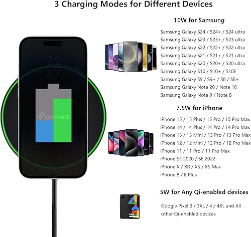 Miniatura 2 de Cargador inalámbrico Samsung, almohadilla de carga inalámbrica rápida de 15 W, compatible con Samsung Galaxy S25 Ultra S24 Plus S23 S22 S21 S20 S10