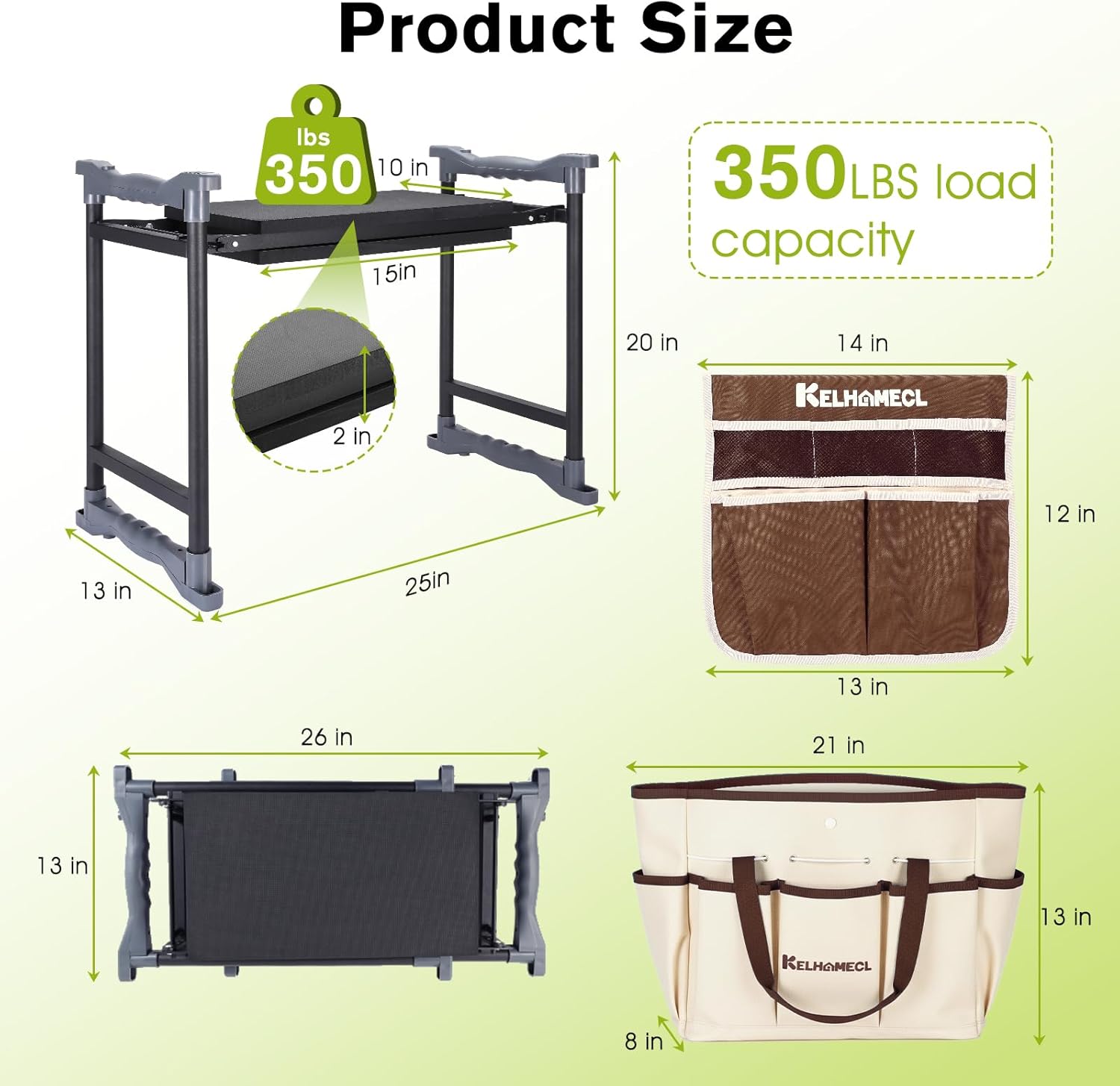 Garden Kneeler and Seat with Umbrella, 2-in-1 Foldable Gardening Stool with Adjustable Bracket, Detachable Tool Bags, Heavy Duty Kneeling Pad for Gardening (Brown)