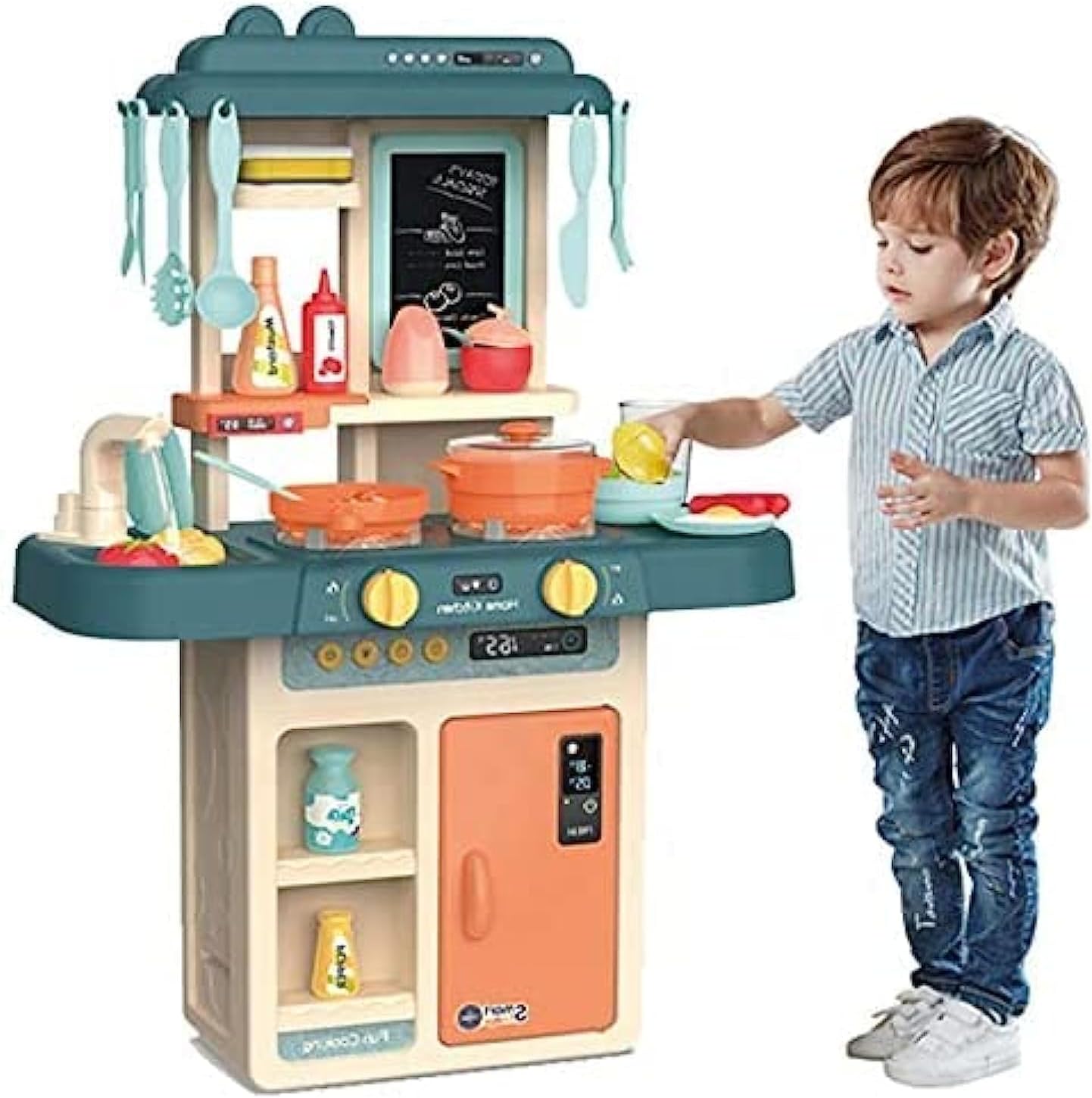 Ceepko Toys Kitchen Playset, Simulation Kitchen Toy Spray Water Tableware Kids Kitchen Toys, Kitchen Cooking Set Fruit Vegetable Tea Playset Toy For Kids Early Age Development Educational Toys