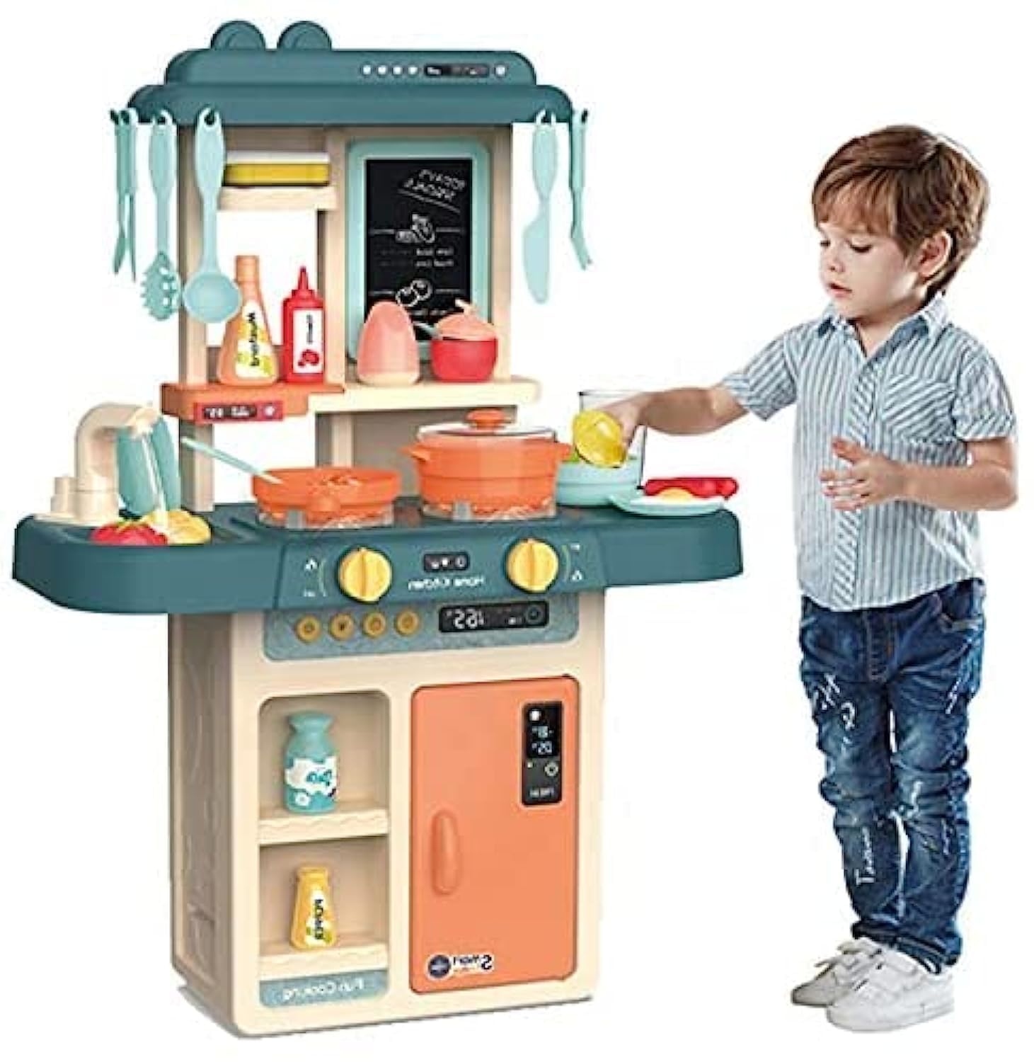 Ceepko Toys Kitchen Playset, Simulation Kitchen Toy Spray Water Tableware Kids Kitchen Toys, Kitchen Cooking Set Fruit Vegetable Tea Playset Toy For Kids Early Age Development Educational Toys