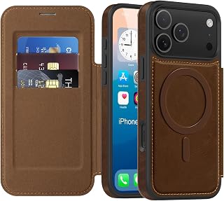 Wallet Case for iPhone 17 Pro Max/17 Pro/17 Air/17, Compatible with MagSafe Flip Folio Kickstand PU Leather Full Coverage RFID Blocking Magnetic Snap Card Holder (Brown, 17 Pro Max)