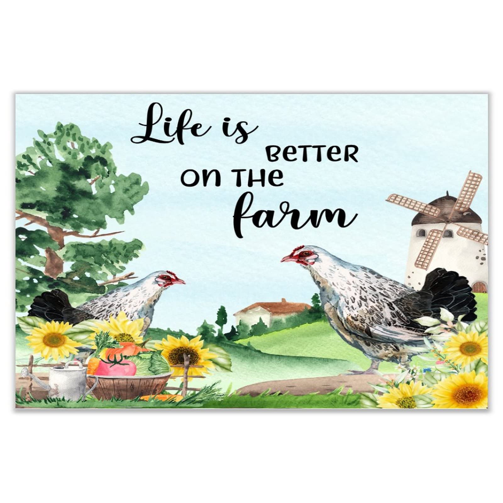 Décoration coq et poule pour salon et bureau avec citation Life Is Better