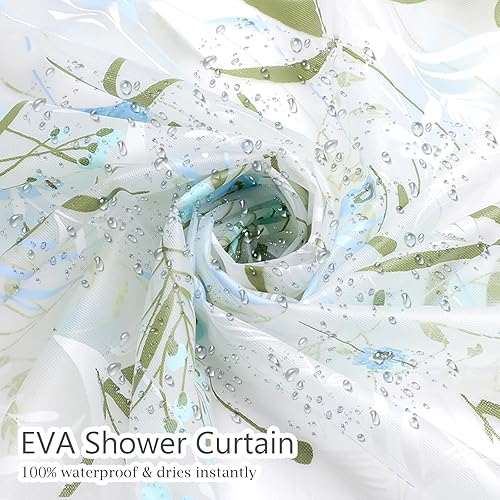 Miniatura 6 de Forro de cortina de ducha impermeable de EVA, diseño mate transparente y esmerilado con 12 ganchos, suave al tacto, privacidad y transparencia de la