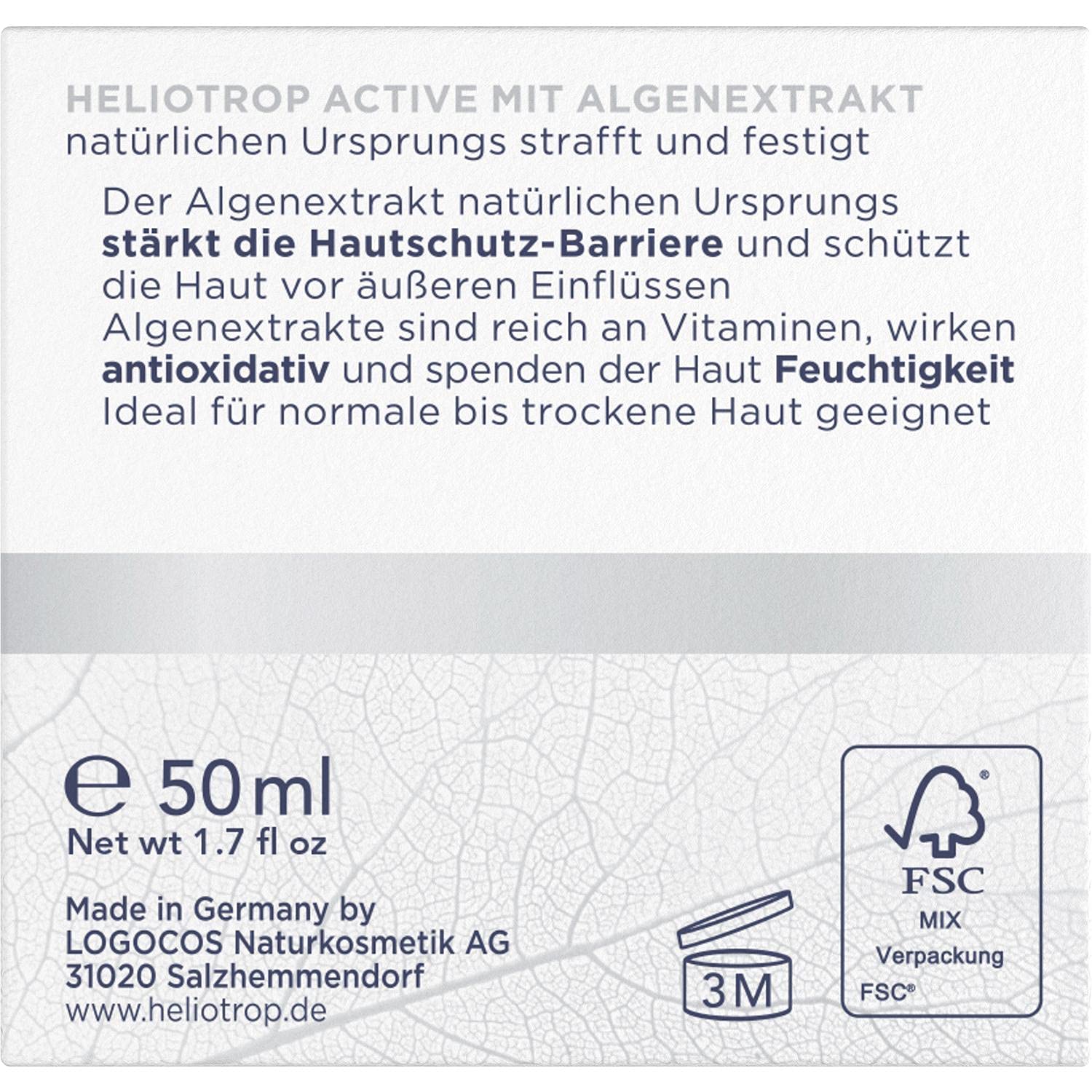 Heliotrop Feuchtigkeitsspendende Tagespflege für normale bis trockene Haut, Gesichtspflege mit Algenextrakt, Vitamin C und Rizinusöl, Active Regenerativ Tagescreme, 1 x 50 ml