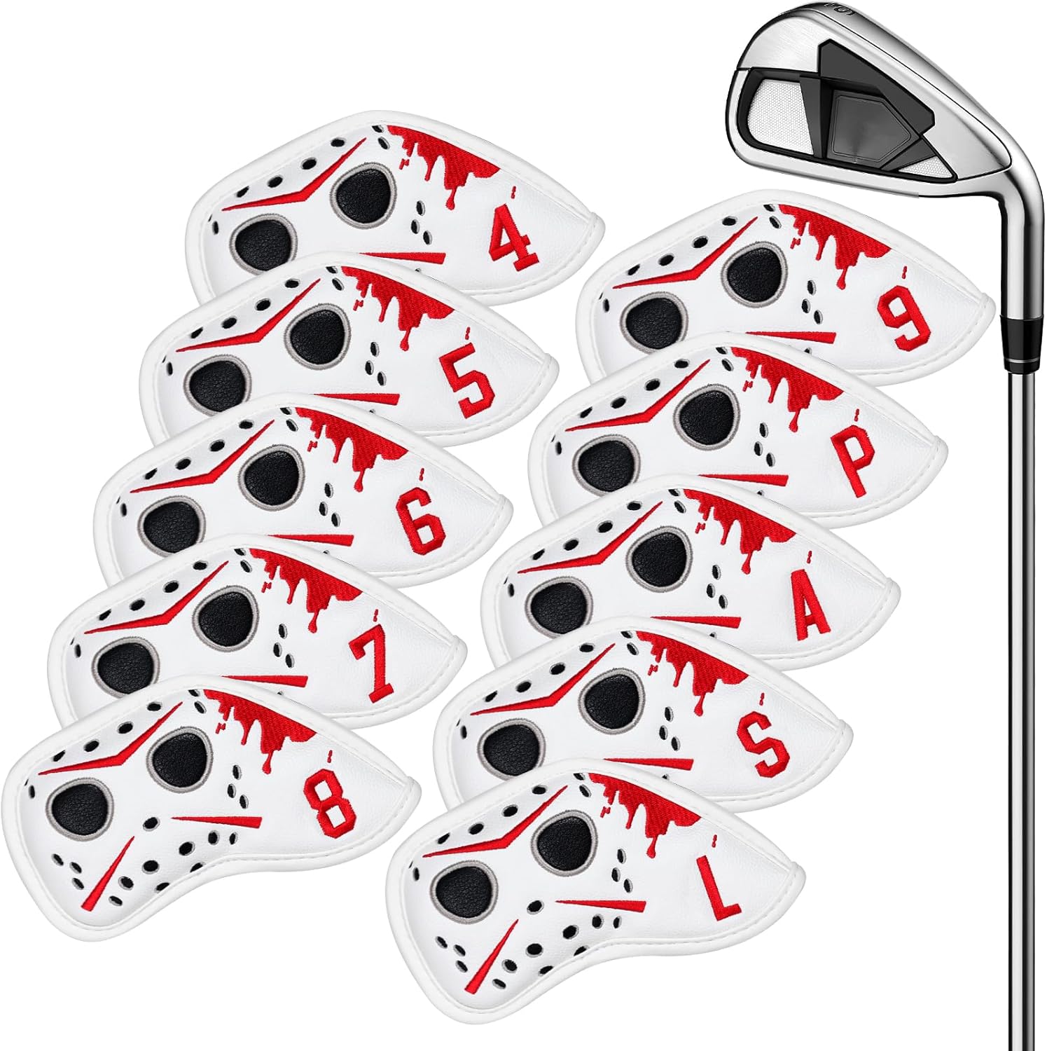 mytag Golf Club Covers Hockey Mask, Driver Headcover Fariway Wood Headcover Hybrid Headcover | Golf Iron Covers 10PCS