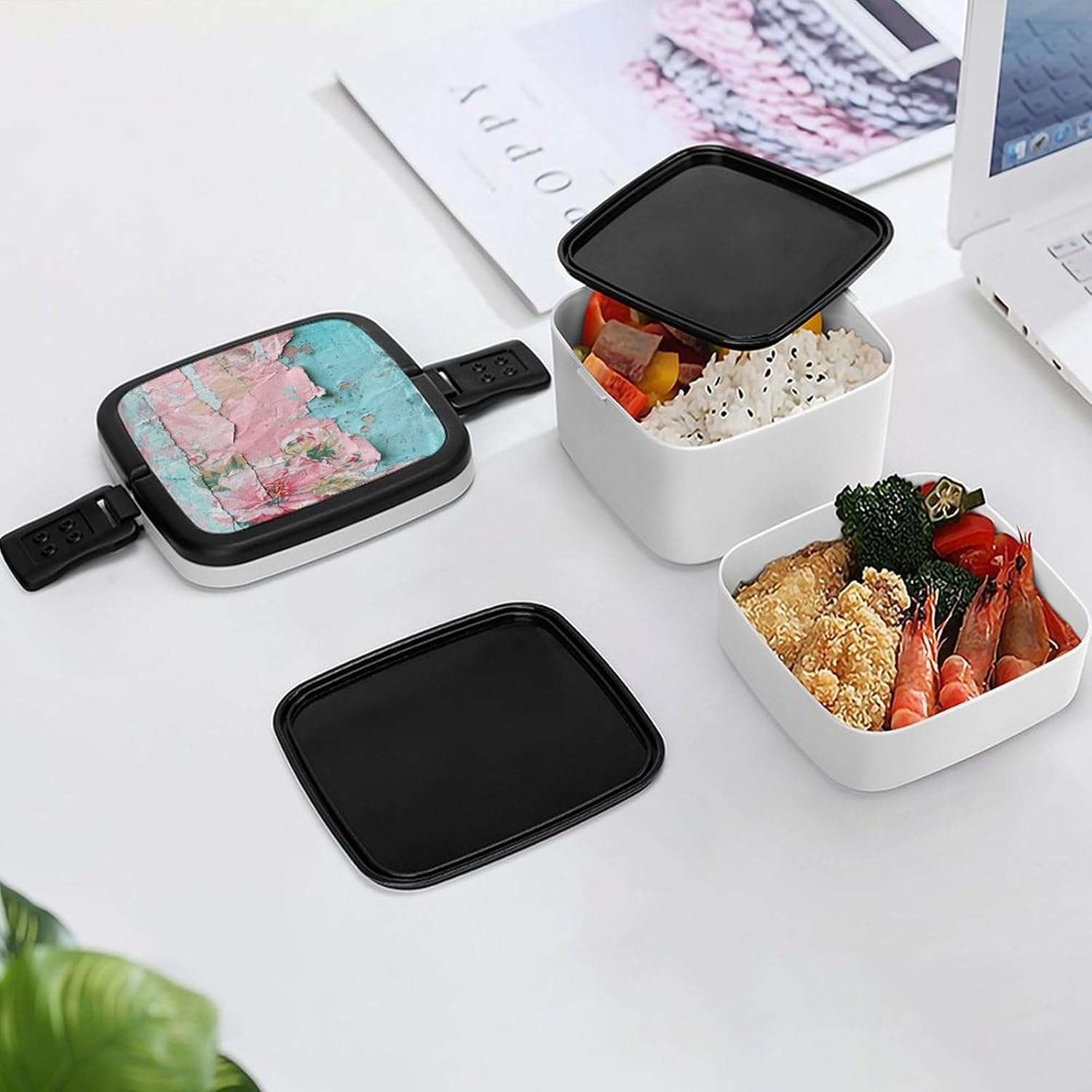 Bento Box Adult Lunch Box Retro Collage Style Printing Lunch Box Portable Lunch Box for Dining Out Work Picnic
