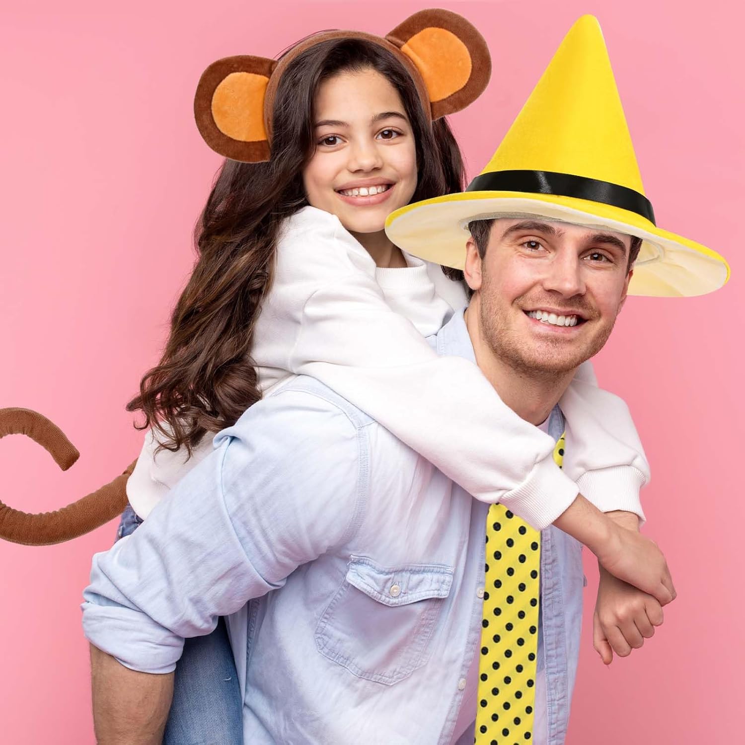 3 Pcs Halloween Monkey Friend Costume Include Yellow Hat,Dots Tie and Belt for Men Women Party Cosplay - Image 7