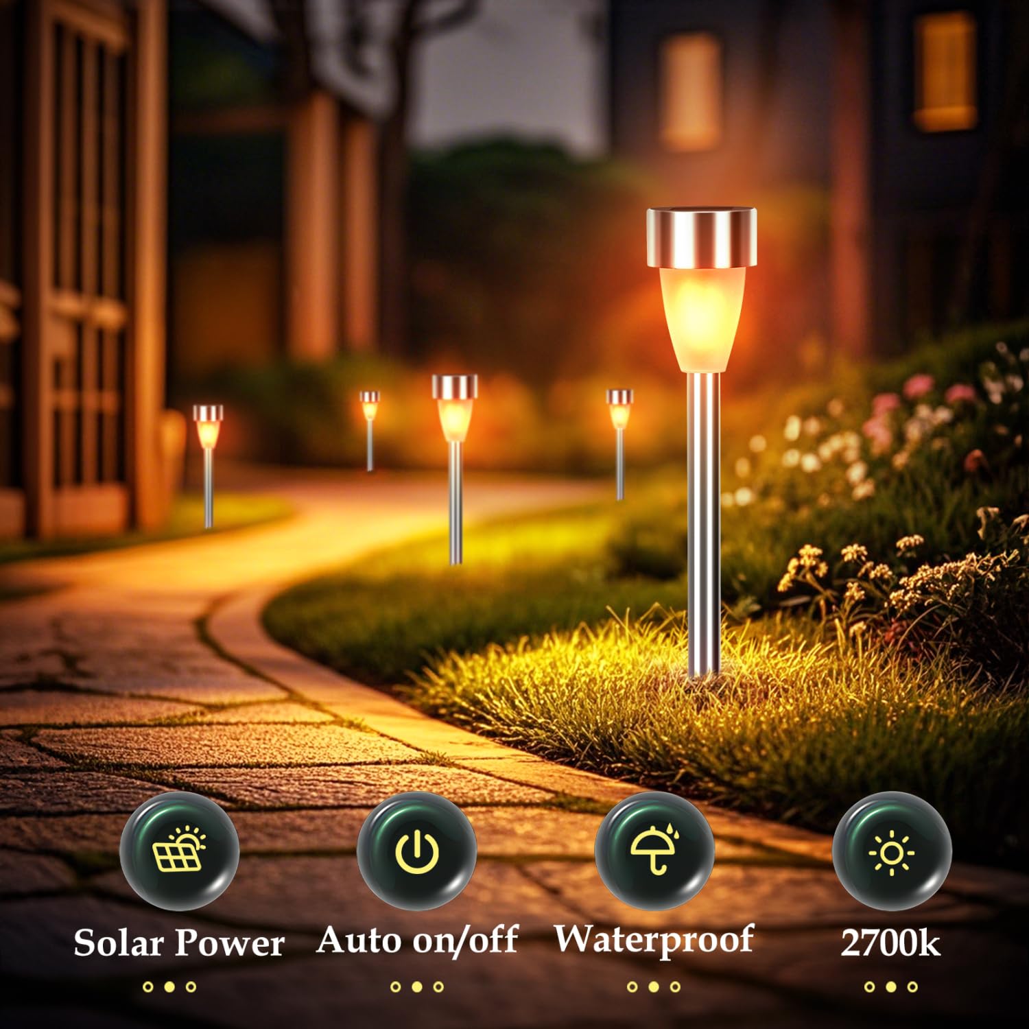 Aigostar Luces De Llamas Solar Exterior Jardin 12 Piezas,iluminación Realista Fuego Encendido,IP44 Impermeable,Luces De Antorcha Solar Para Exterior,Luz Solar Exterior Para Jardín,Césped,Camino