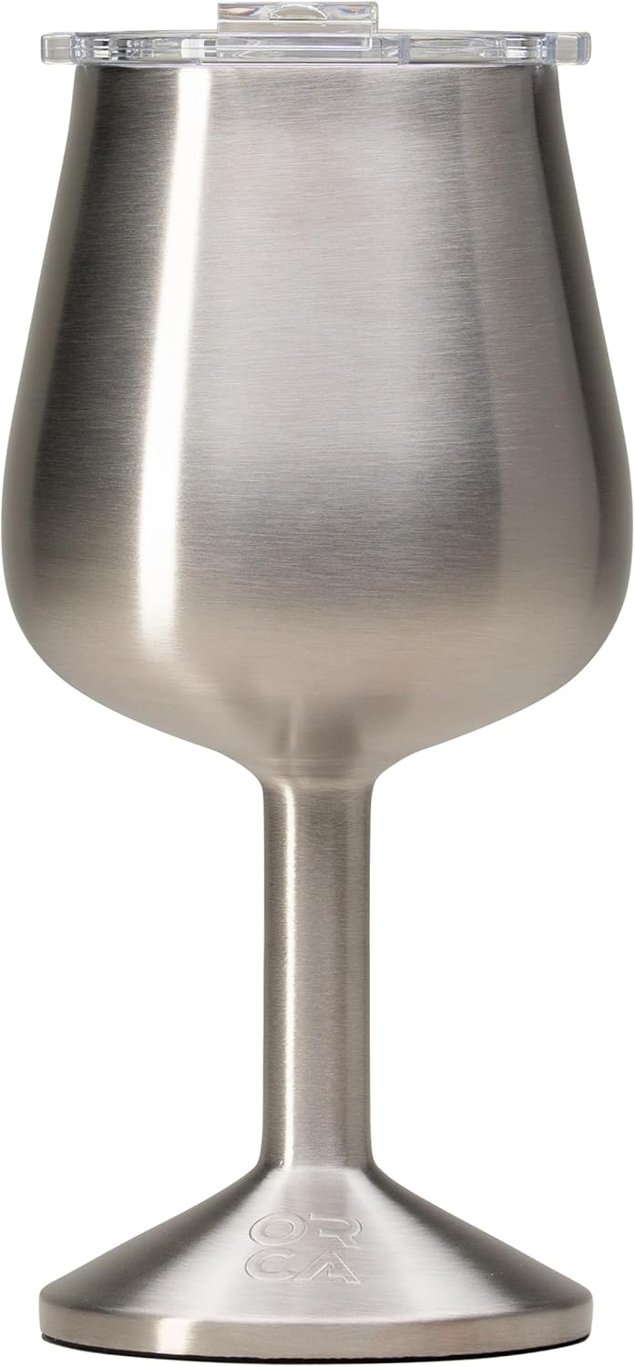 ORCA Vino 15oz | Temperature Insulated Mug, Vacuum Sealed Stainless Steel Wine Glass with Lid, Cup Keeps Drinks Ice Cold or Hot — Stainless Steel