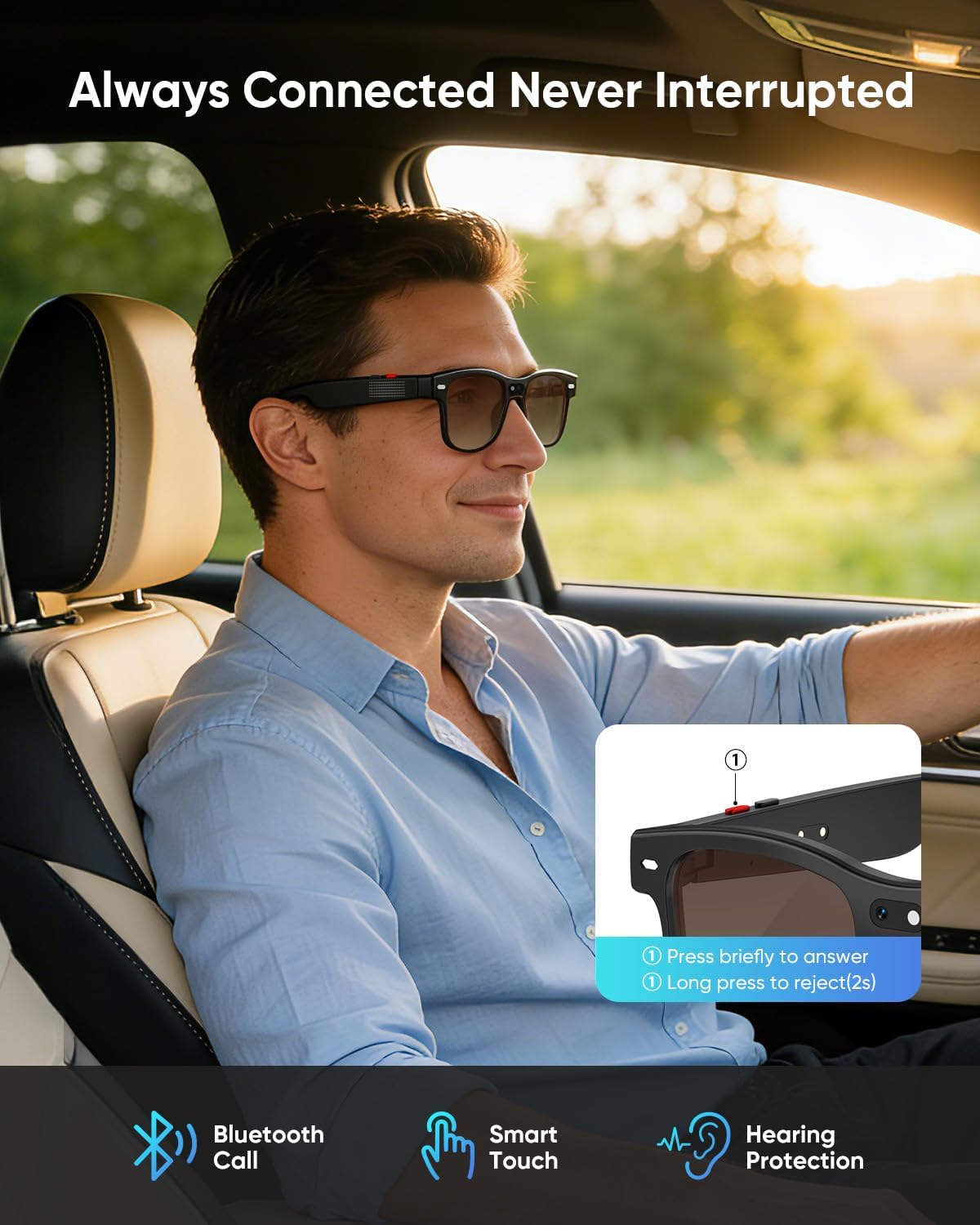 CJkao Smart AI Glasses With Camera for Men, Bluetooth music Glasses(G3-Brownness)