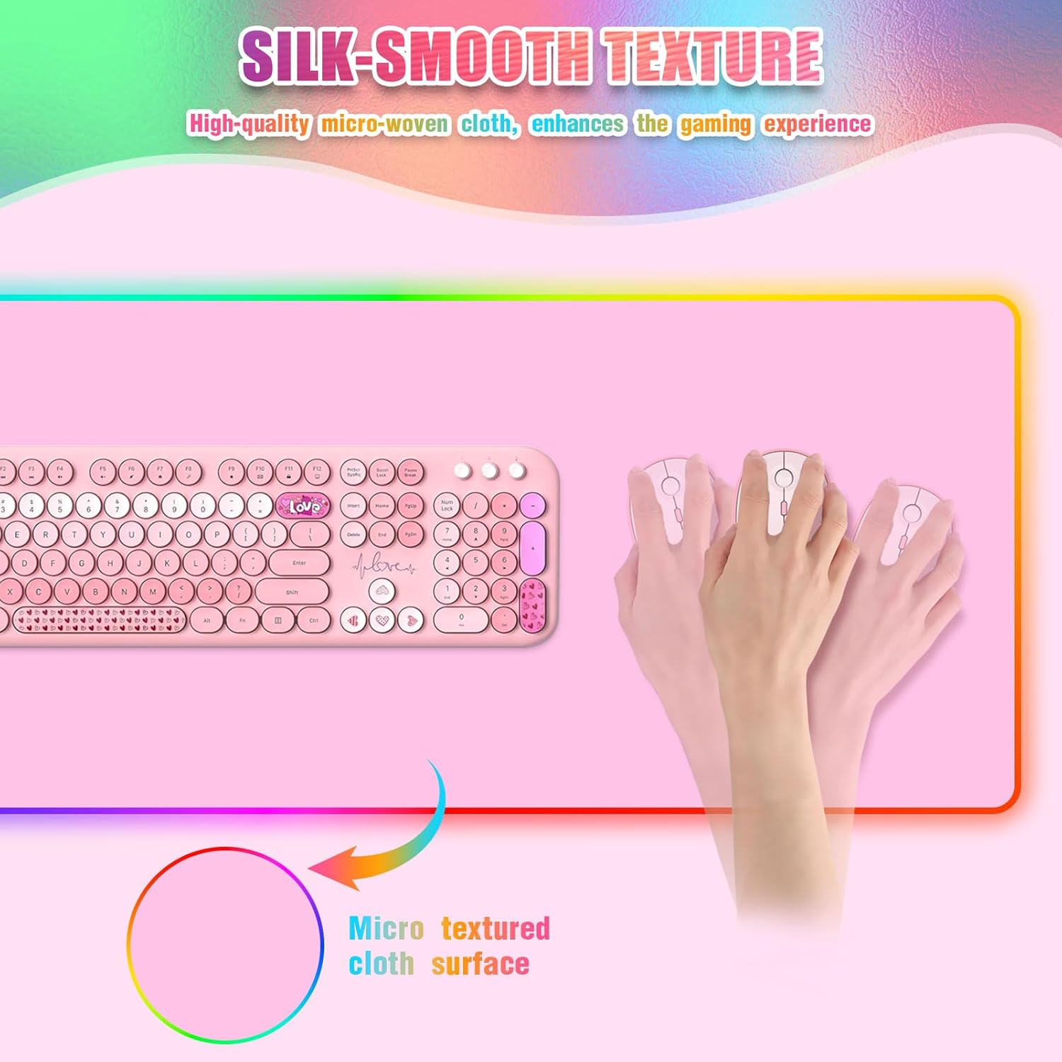 Pink RGB Gaming Mouse Pad I Large Mousepad with 14 Led Light Modes I Keyboard Pad Gaming Desk Mat I Non-Slip Rubber Base Big Mouse Mat for Gamer I 900x400x4mm Waterproof Mousepad for Game PC MacBook - Image 6