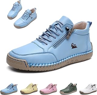 Damen Handgefertigt Weiches Leder Hohe Stiefel Outdoor Beck Schuhe Wasserdicht Rutschfest Allwetter Ultra-bequemer Barfußschuhe Reißverschluss Retro Wanderschuhe Orthopädische Sneakers