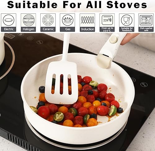 Miniatura 5 de Juego de ollas y sartenes antiadherentes rosadas con mango extraíble, juego de utensilios de cocina de cerámica, mango desmontable, ollas apilables