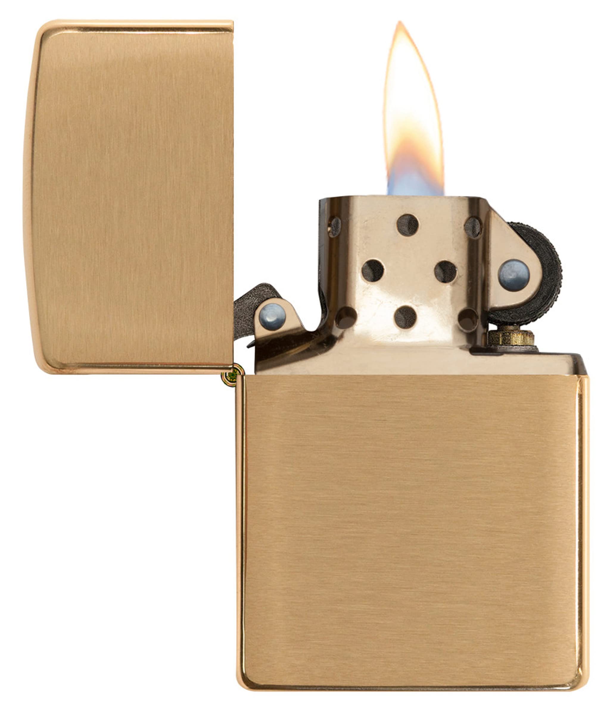 Zippo Zapalniczka Sztormowa, Szczotkowany Mosiądz, Model Podstawowy, z Możliwością Napełniania, Wielokrotnego Użytku, Płomień Odporny na Wiatr, w Pudełku Prezentowym, Made in USA