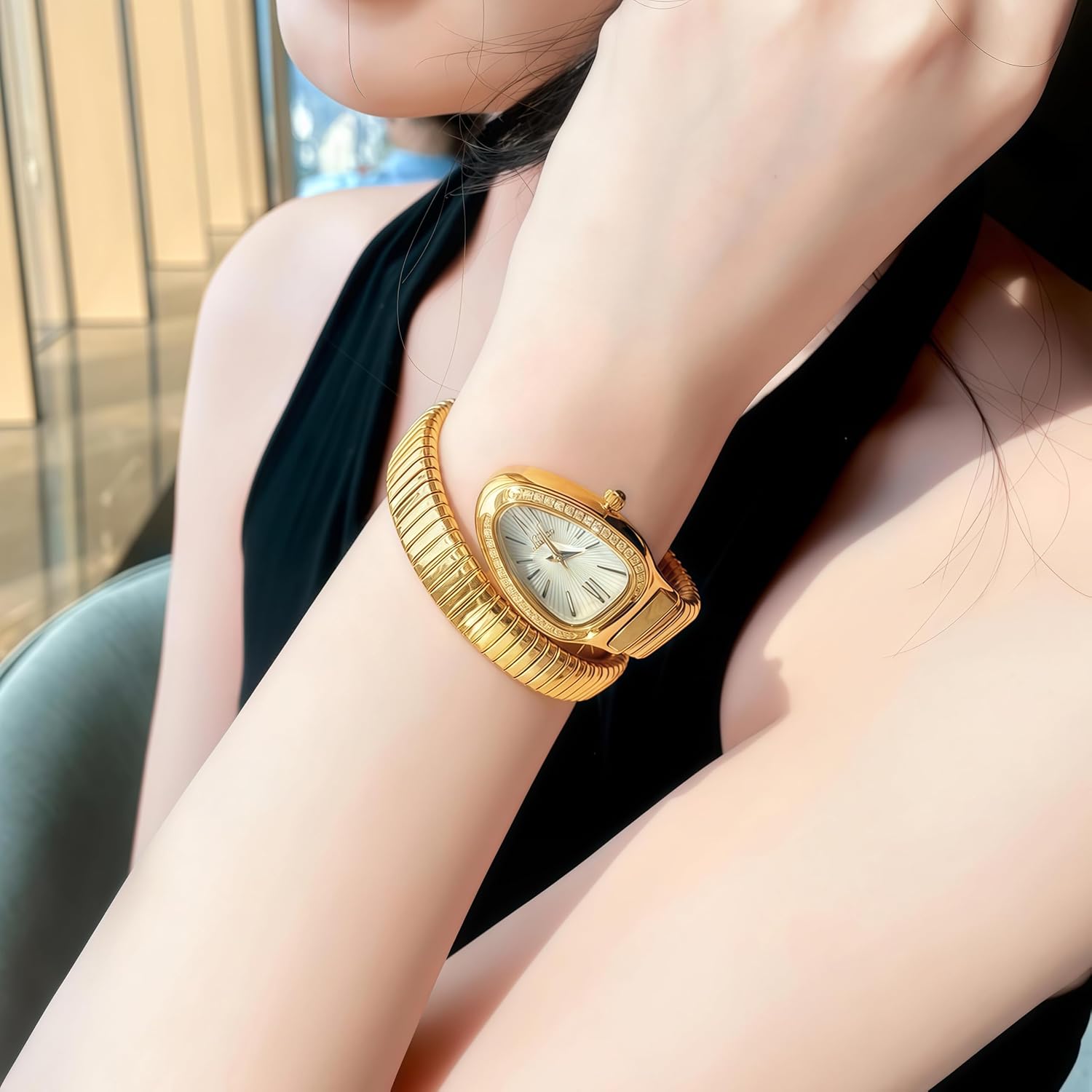 MASTOP Snake Face Watch for Women 5.9-7.1in Snake Shape Face Women Watches Ladies Watches Waterproof Steel Dainty Dress Female Wrist Watches Relogio Feminino - Image 5