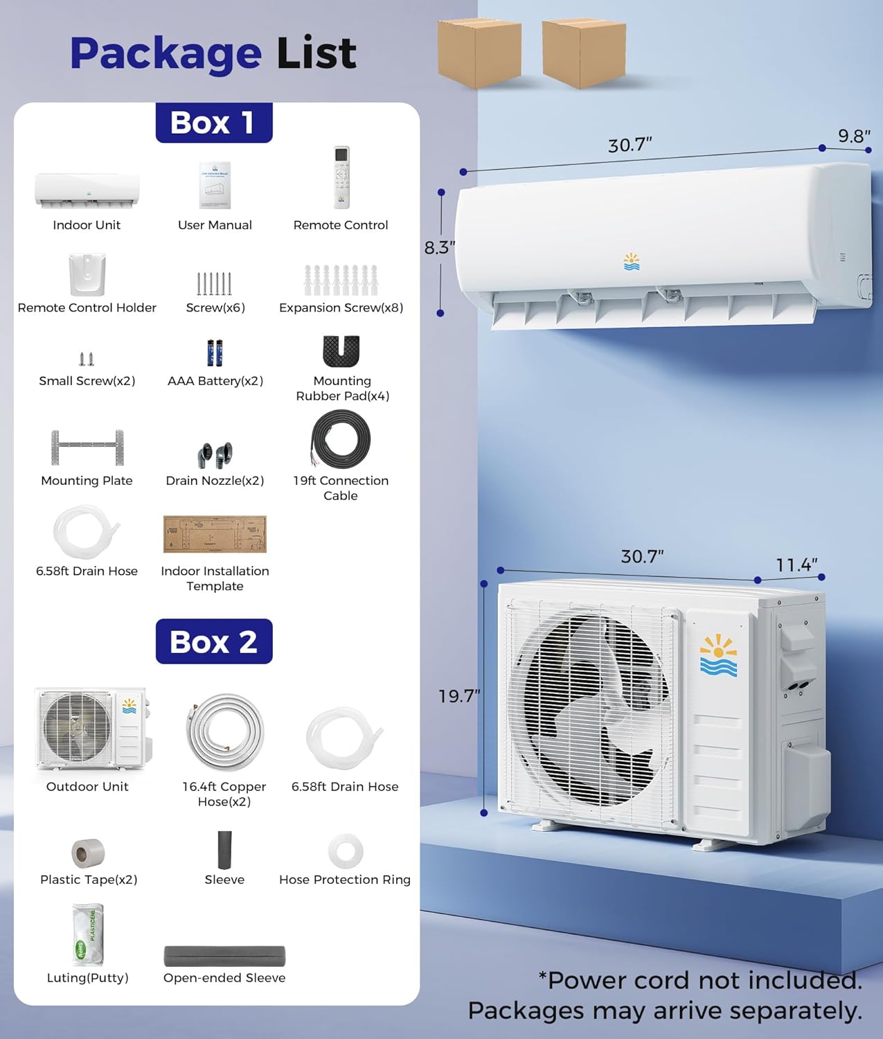 Mini Split Air Conditioner - 11500 BTU Ductless Mini Split Ac/Heating System, 115V 17 SEER2, Precharged Inverter Split AC Unit with Heat Pump System, 750 Sq. Ft, Installation Kit