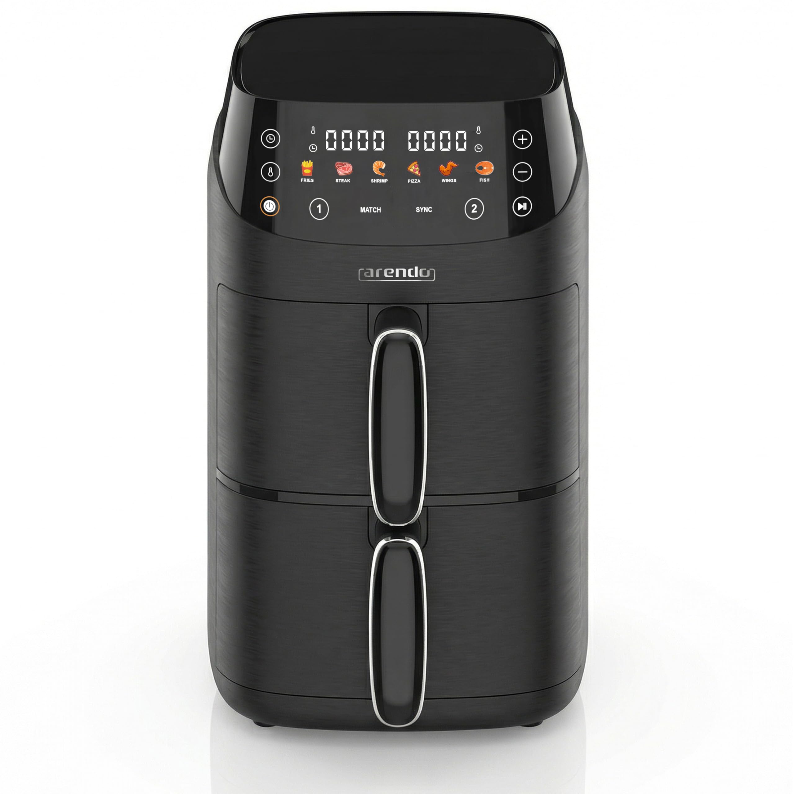 Arendo - Mini Heißluftfritteuse 2 Kammern - 5 Liter Doppelstock – 2000 Watt – 2 Frittierbehälter inkl. Abtropfblech – 6 Funktionsprogramme – Sync und Match-Funktion – kompakt und platzsparend