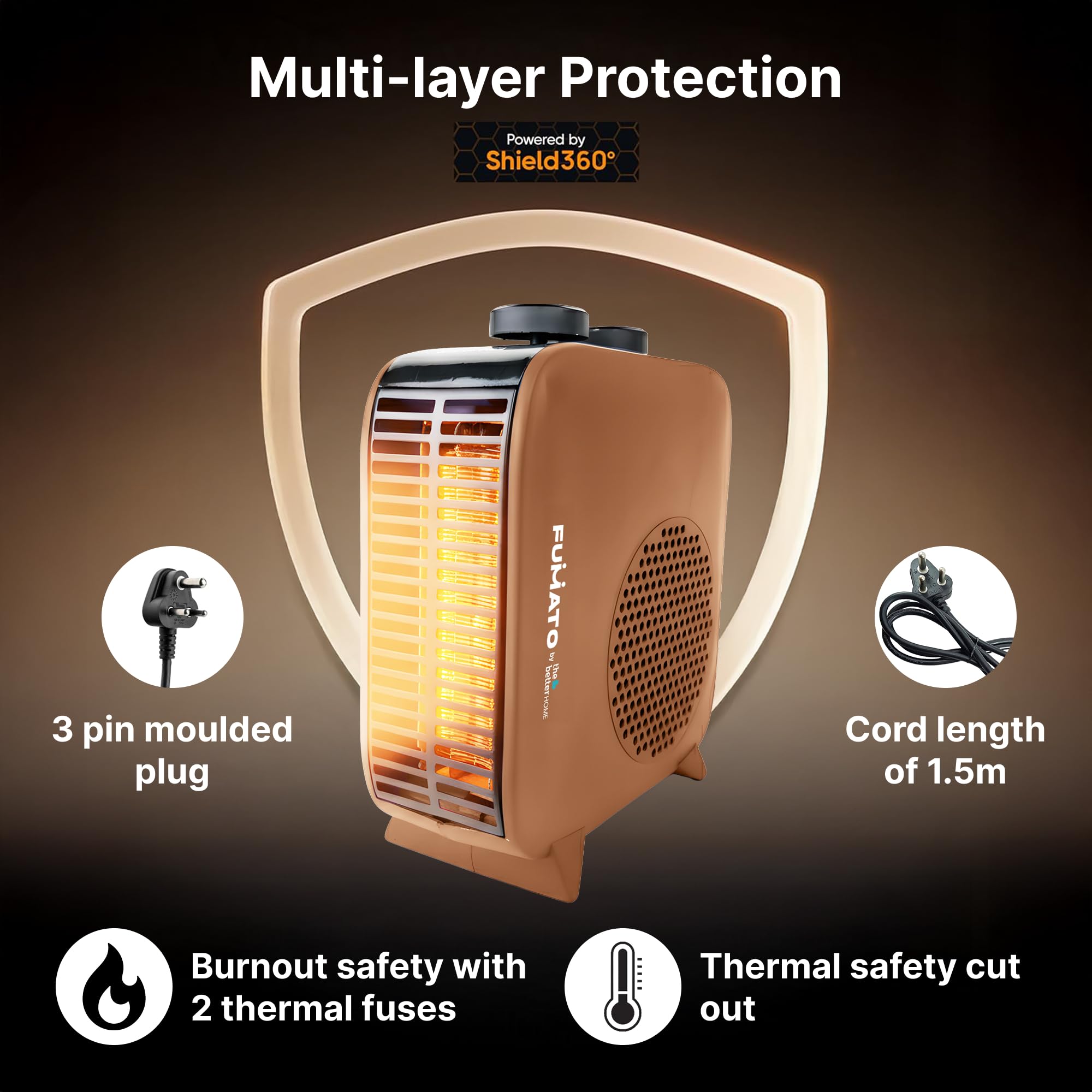 The Better Home Fumato 2000 W Room Heater (Fan-Blower) | Portable Heater for Bedroom & Home | Dual Placement Vertical/Horizontal | Thermal Cut-Out + Fuse Safety | Brown | 1-Year Warranty 3