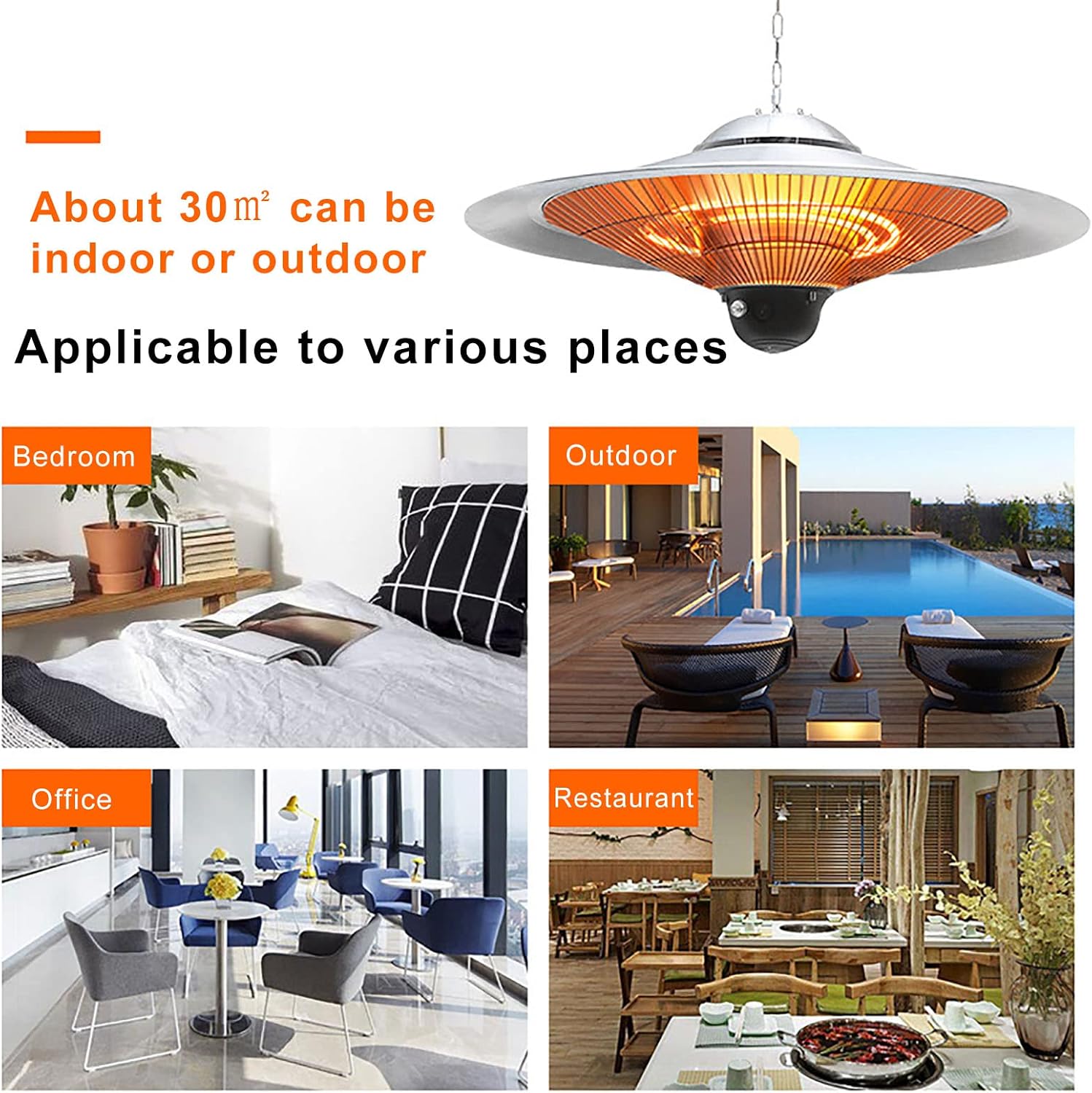 Hanging Patio Heater,Waterproof Outdoor Heaters Ceiling Mounted Electric Heater with 2 Power Levels,Indoor/Outdoor Heater 3S Fast Heating for Garage Courtyard Balcony,74x35cm(29x14inch)