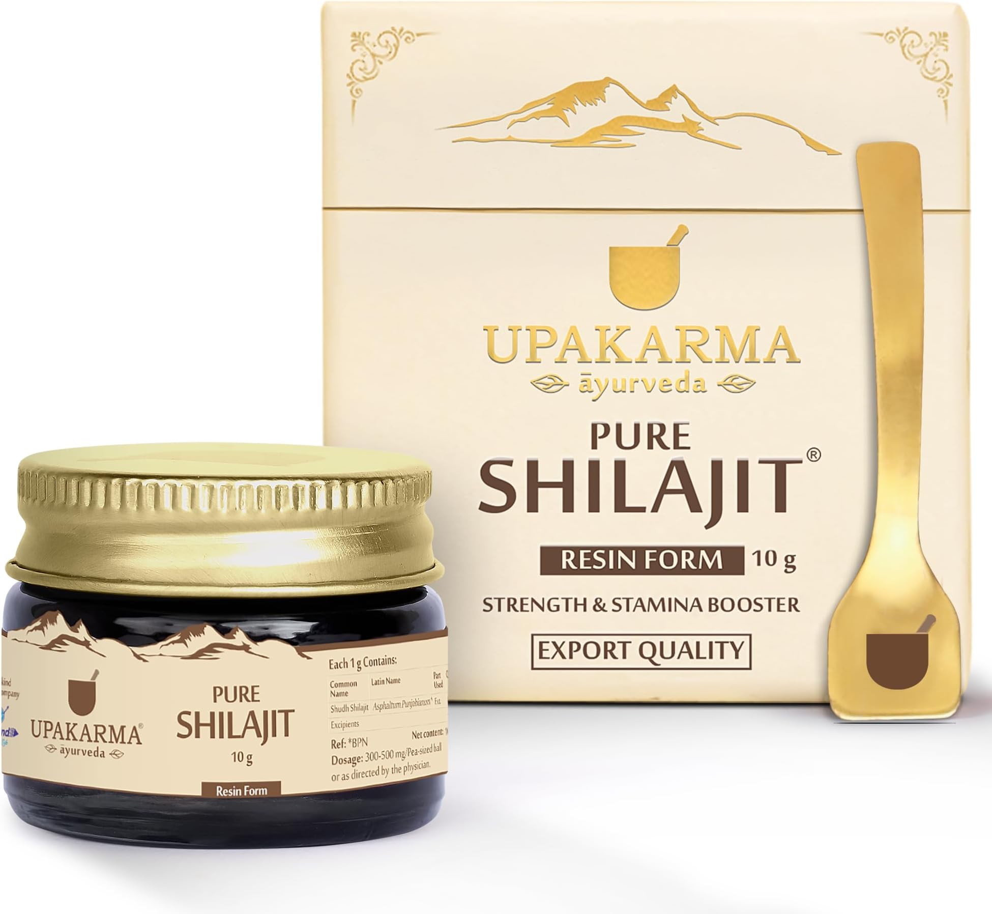 UPAKARMA Pure Shilajit Resin 10g | 300mg/serving | Extensive Global Sourcing | Boosts Stamina & Strength | Lab-Tested Purity | 33 Servings | Pack of 1