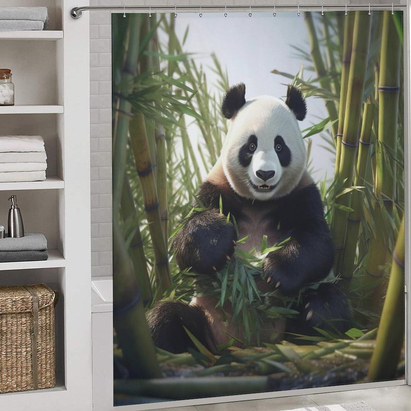 Rideau de douche panda en tissu polyester imperméable de 183x183cm lavable en machine pour la douche