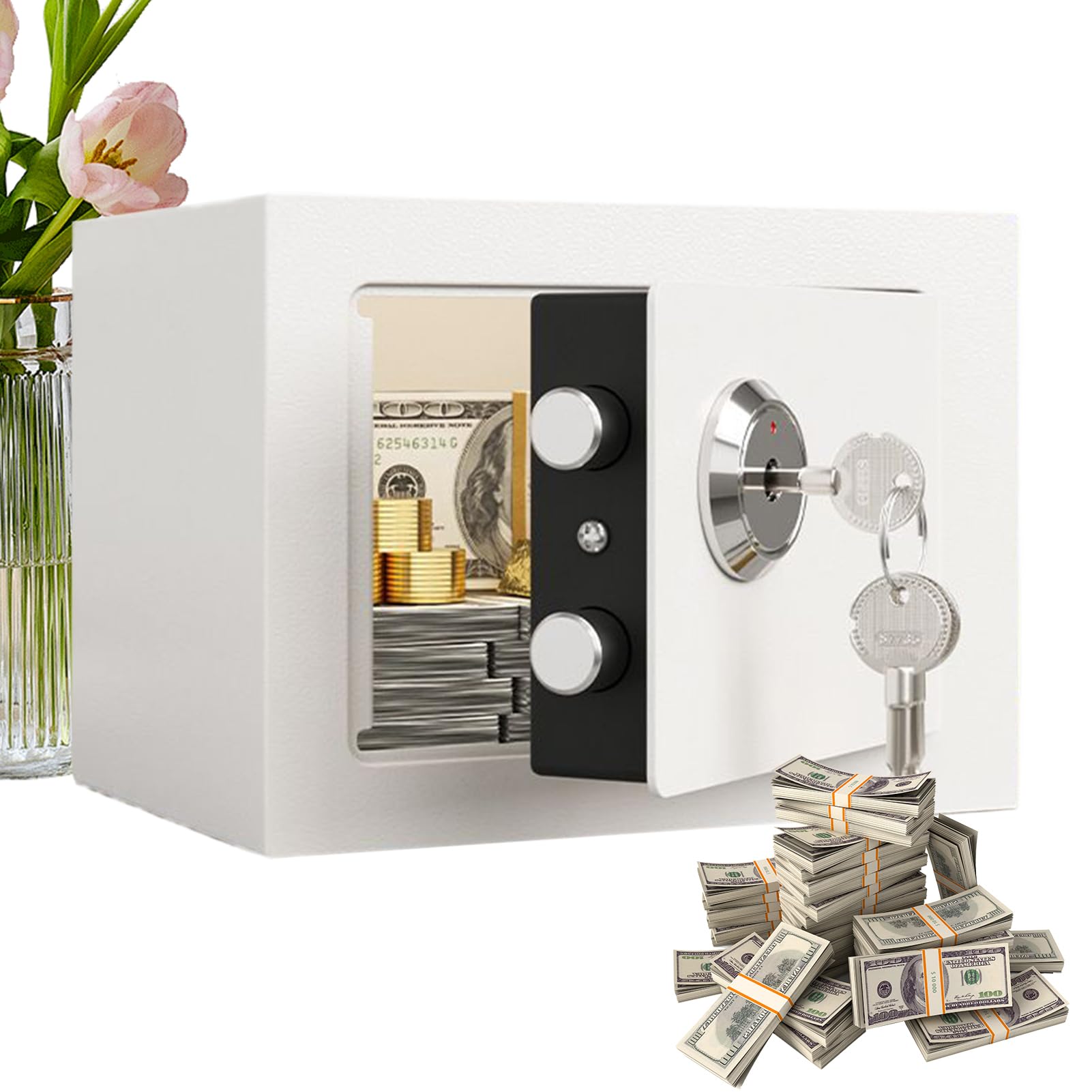 Mini cassaforte di sicurezza – Scatola di chiusura in acciaio con fessura per monete, resistente al fuoco, compatta per armadi, armadi, affittuari, hotel, viaggi, appartamenti, proprietari di case