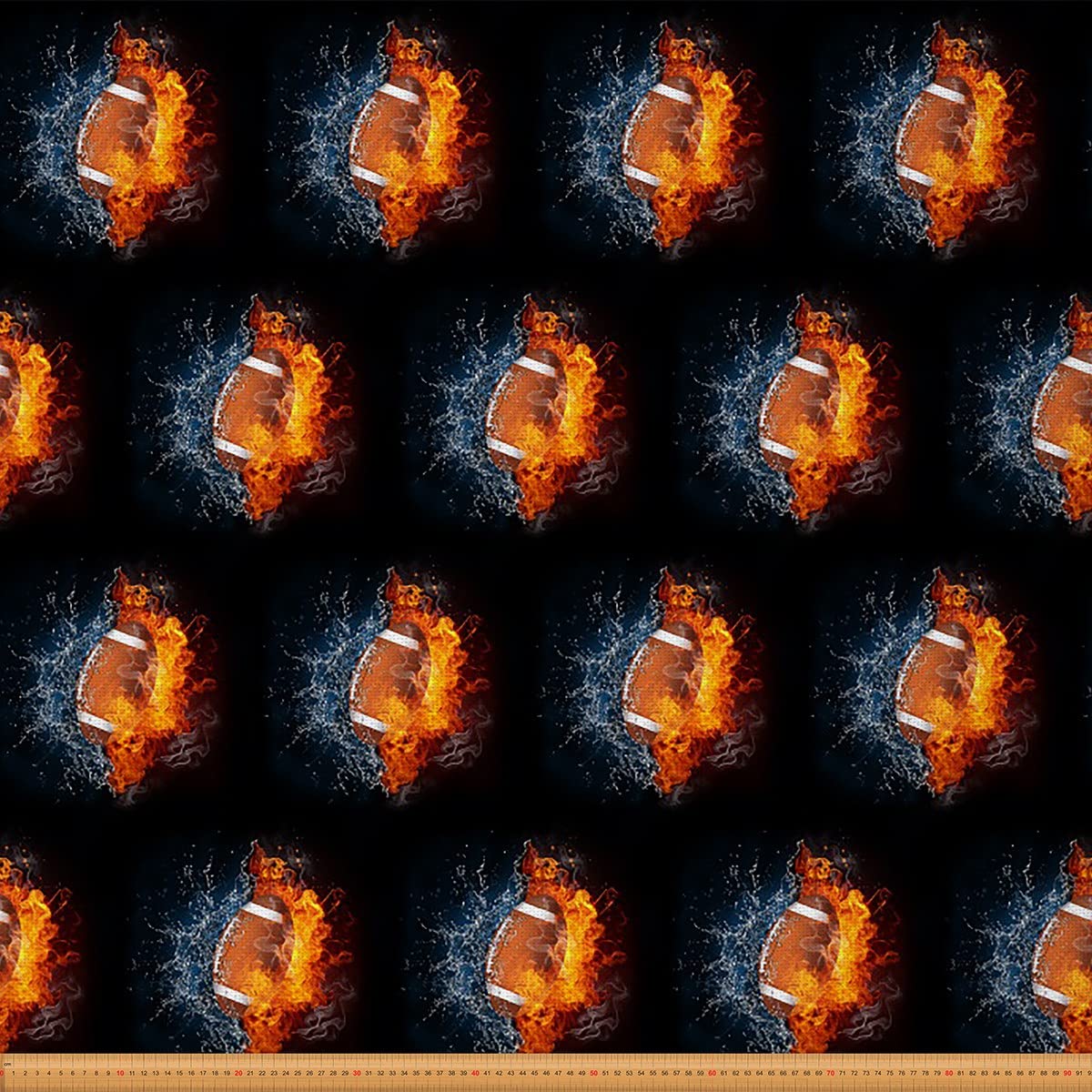 Football Fabric by The Yard American Football Sports Theme Upholstery Fabric for Chairs 3D Fire Water Rugby Ball Games Fabric for Upholstery and Home DIY Projects 5 Yards,(L460*W150cm) Orange Black