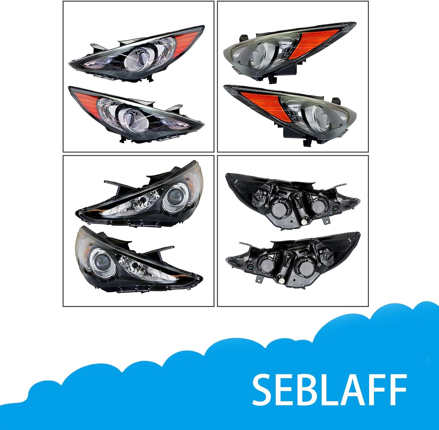 Driver & Passenger Side Black Housing Headlamps Clear Lens Projector Headlights Assembly Replacement for 2011 2012 2013 2014 Sonata