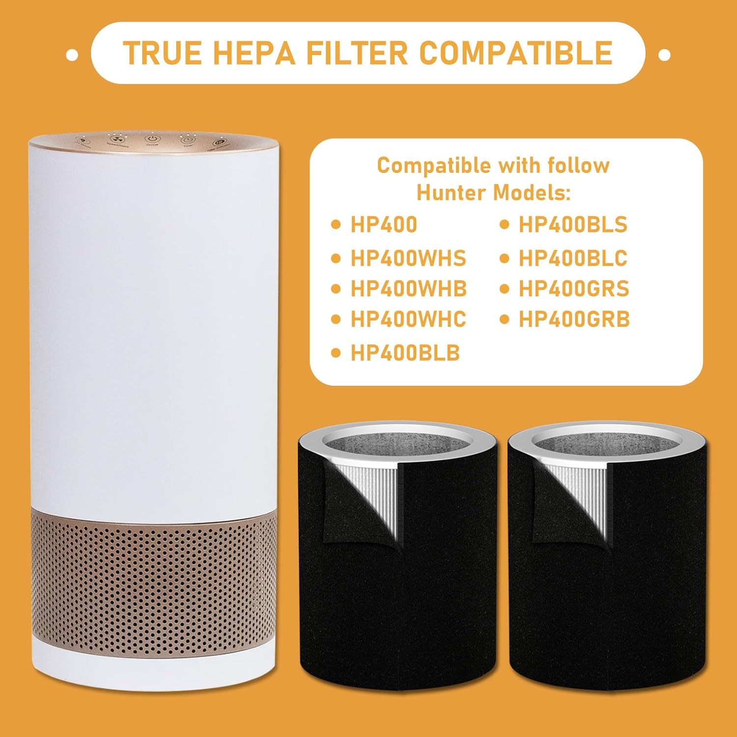 H-PF400 HEPA Filter Replacement Kit Compatible with H-HF400-VP H-PF400 Hunter HP400 Cylindrical Tower Air Cleaner Purifier, 2 HEPA Filters + 8 Pre-Carbon Filters - Image 4