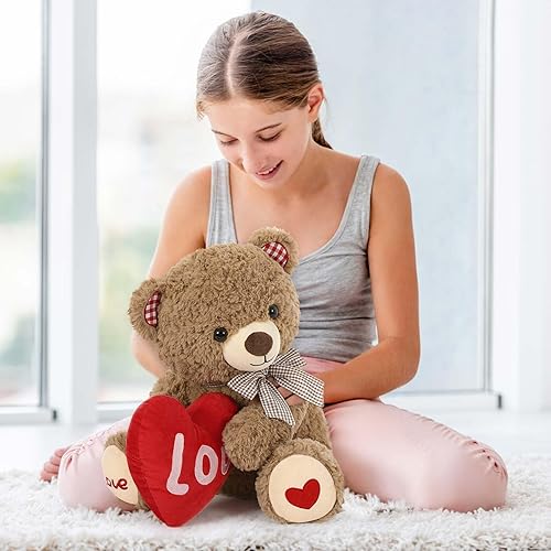 Miniatura 3 de MaoGoLan Oso de peluche de amor, oso de peluche de 14 pulgadas con corazón de amor rojo abrazando de lado, regalo para novia, novio, niños, mamá,