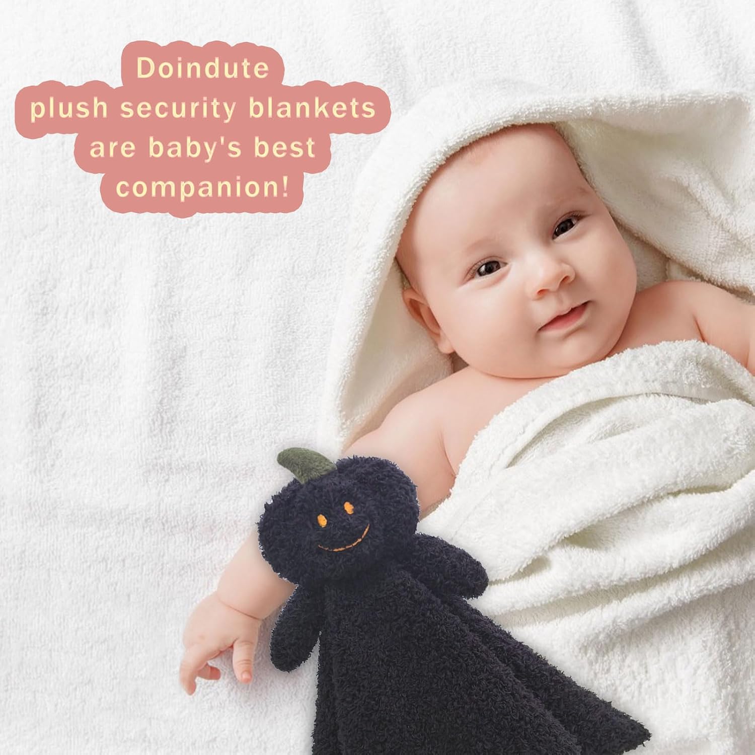 Baby Black Pumpkin Soft Stuffed Animal Security Blanket, Plush Pumpkin Character Lovey Blanket, Baby Shower/Nursery Gift, Newborn Infant Toddler Snuggle Blankie for Boys Girls, 14 Inches