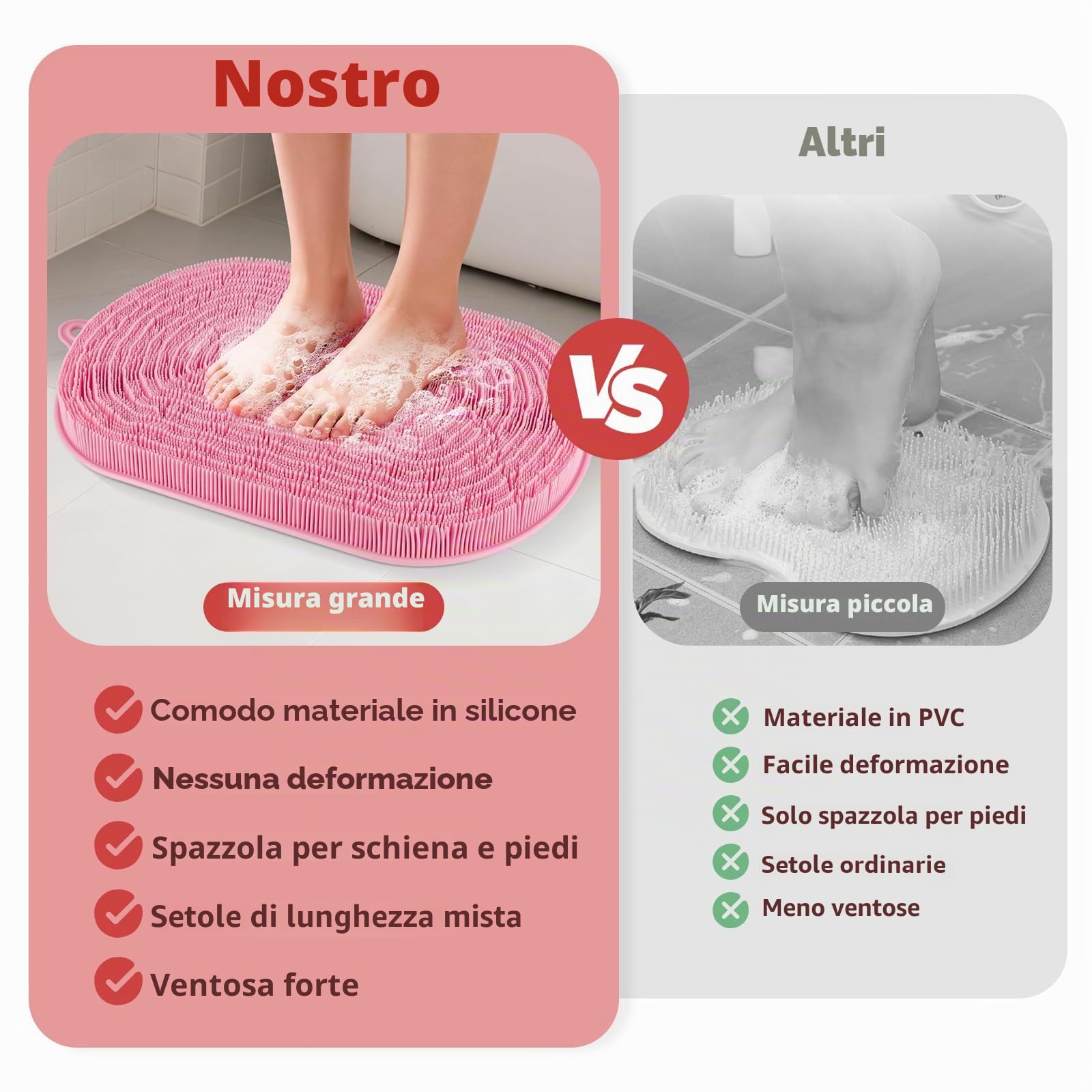 54 x 35,5 cm Silicone Tappetino Doccia Antiscivolo, Rosa | Tappetino Bagno Grande, Scrub Piedi, Rimuove Pelle Morta, Testina Setole Morbide, senza Piegarsi, Spazzola Schiena Doccia