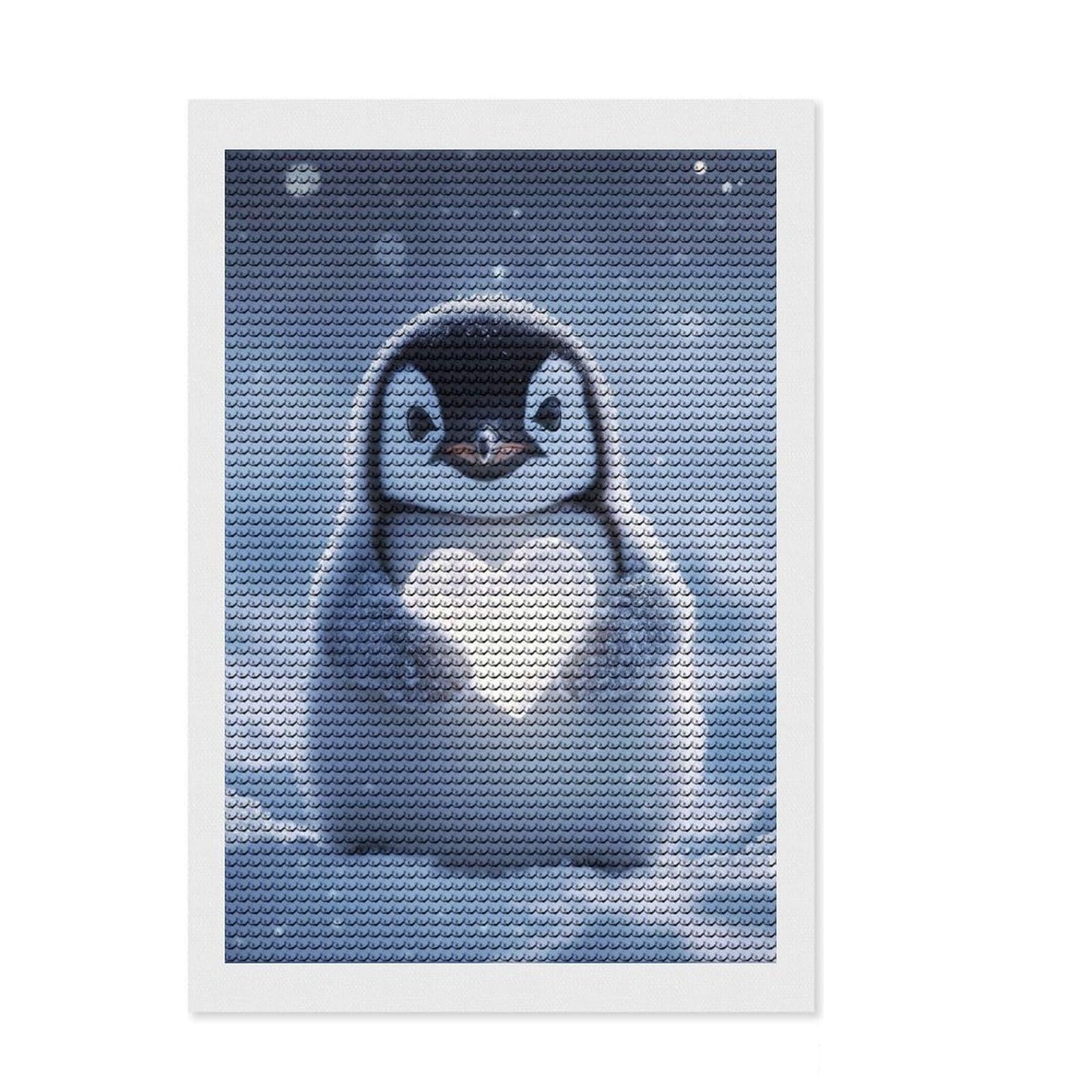 Junmoney Penguin Holding Heart Diamond Painting Set 8"x12", for Craft Lovers, Relaxing DIY Hobby, Cosy Home Accent, Festive Craft Gift