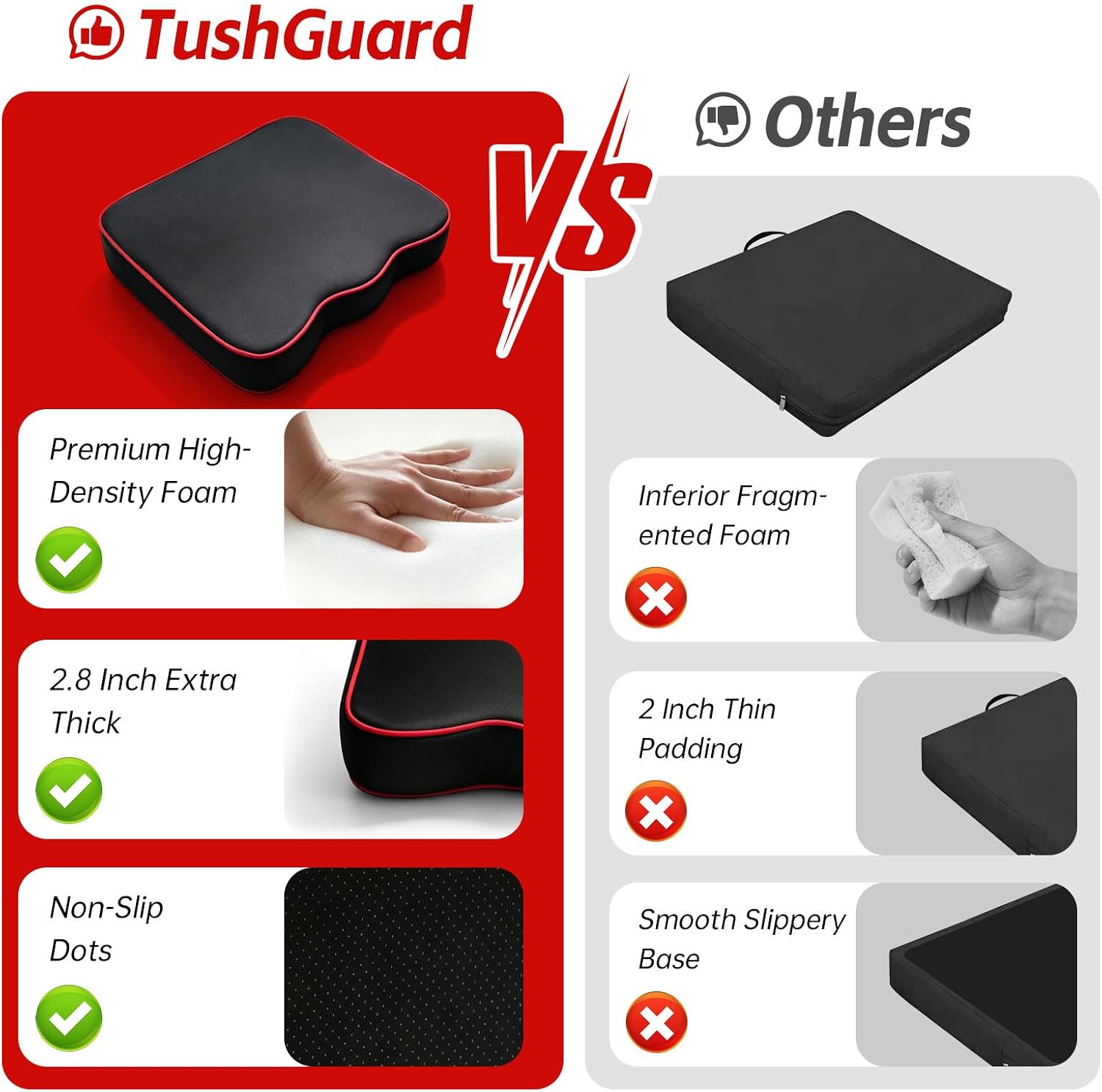 Bleacher Seat Cushion 2 Pack, Stadium Seat Cushion, 2.8" Thick High Density Foam | High Density Foam On-Slip and Handle Water-resistant cushion for sports, concerts, camping